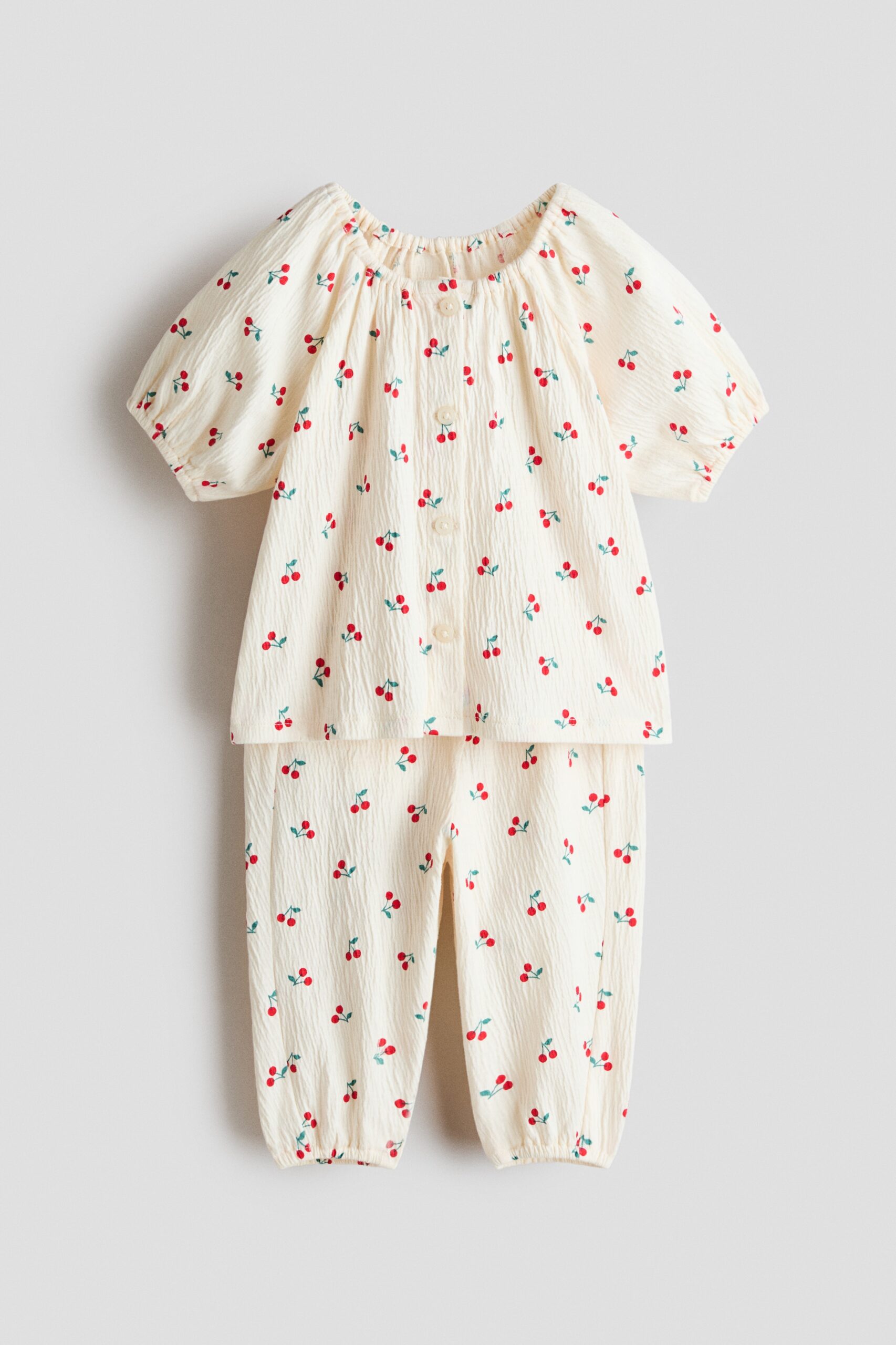 H & M - Tweedelige set van crinkletricot - Lichtbeige/Kersen