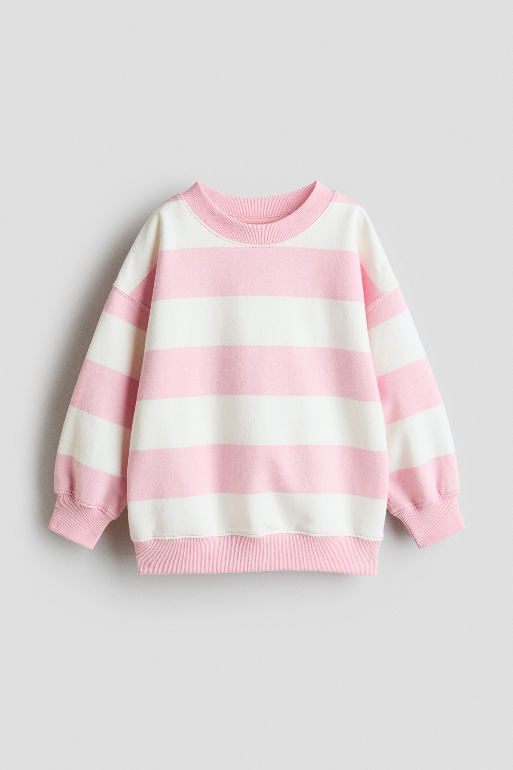 H & M - Oversized sweater met geruwde binnenkant - Roze/Wit Gestreept