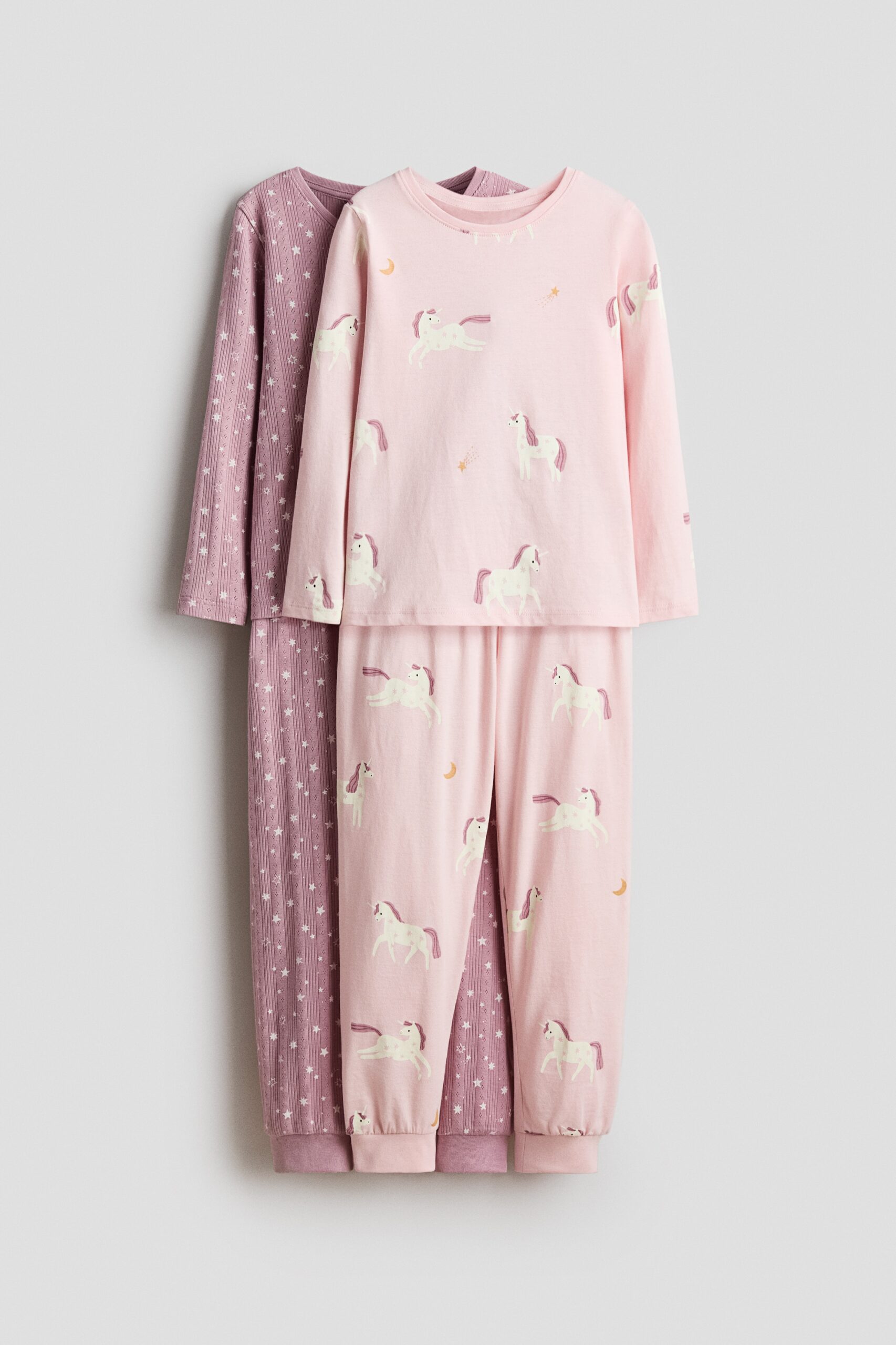 H & M - Set van 2 katoenen pyjama's - Dusty Lichtroze/Eenhoorns