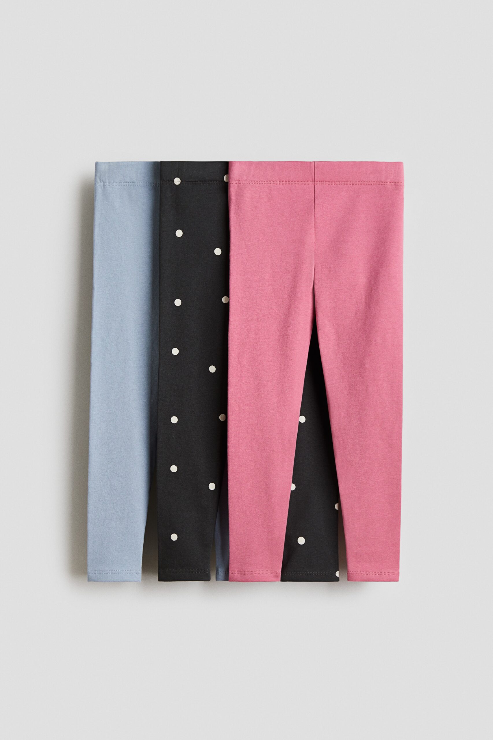 H & M - Set van 3 tricot leggings met geruwde binnenkant - Zwart/Stippen