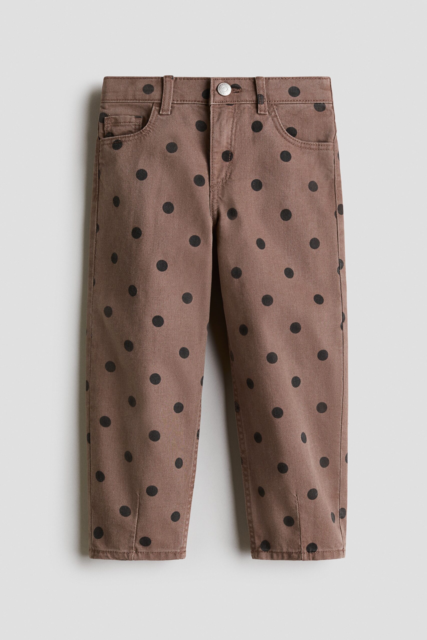 H & M - Barrel-broek van katoenen twill - Donkertaupe/Polkadot