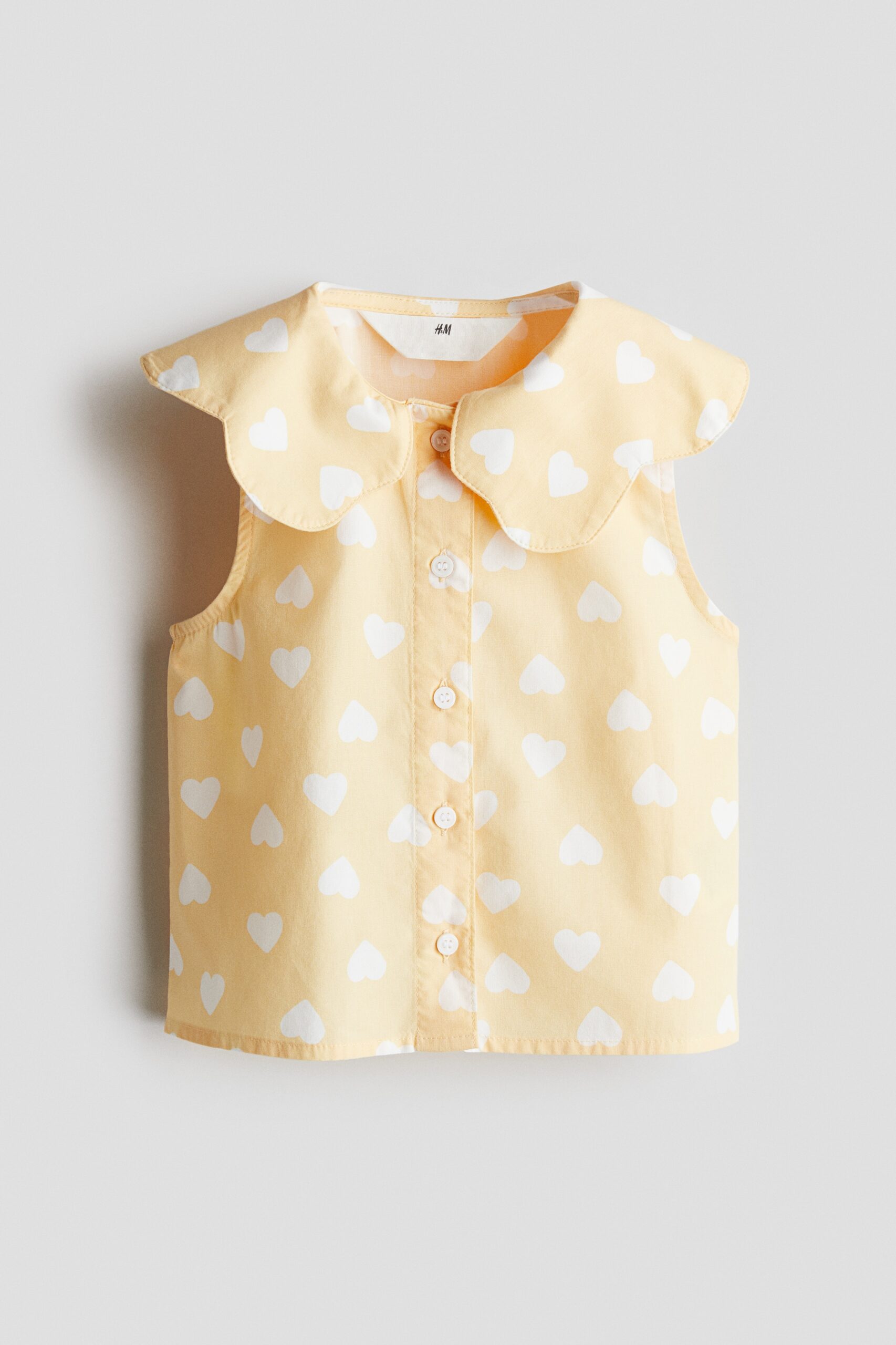 H & M - Katoenen blouse met kraag - Dusty Geel/Hartjes
