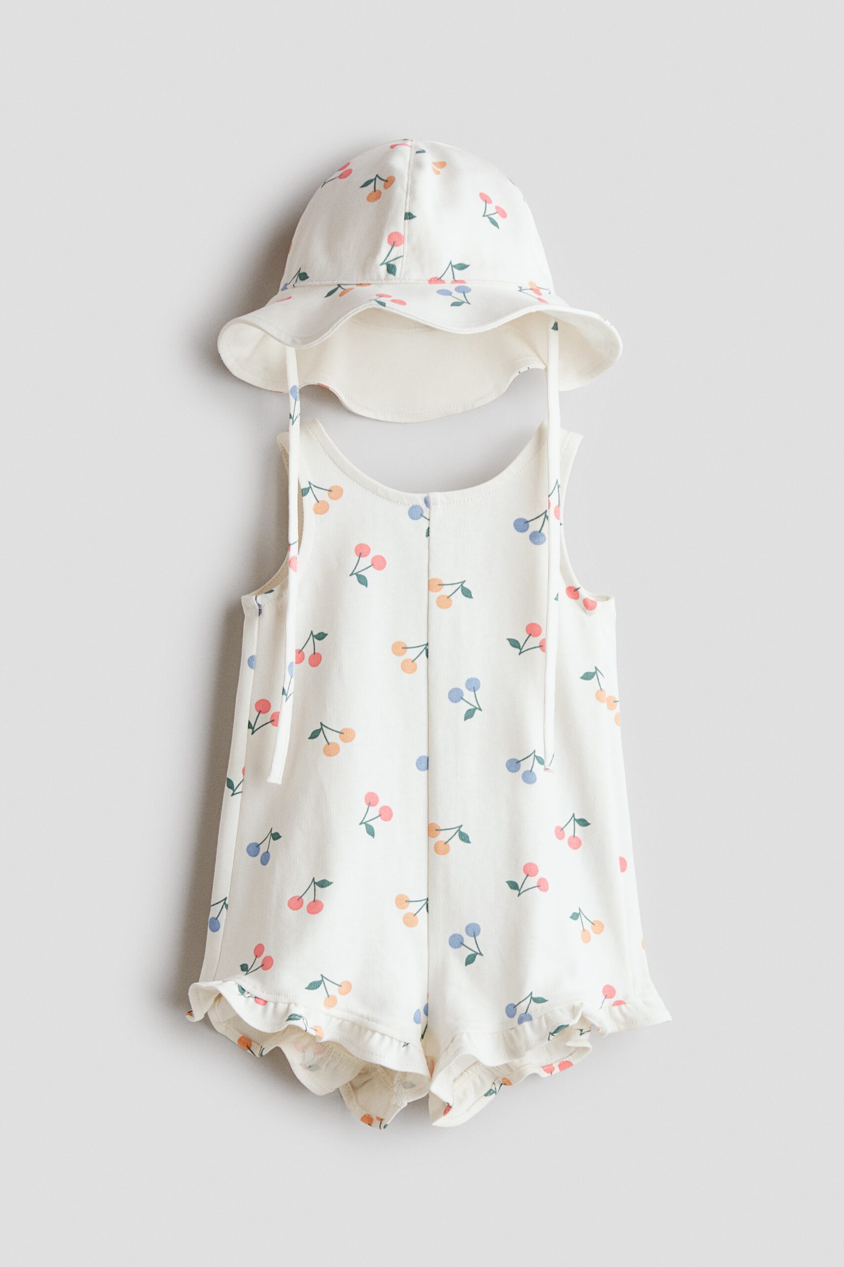 H & M - Tweedelige katoenen set met print - Roomwit/Kersen