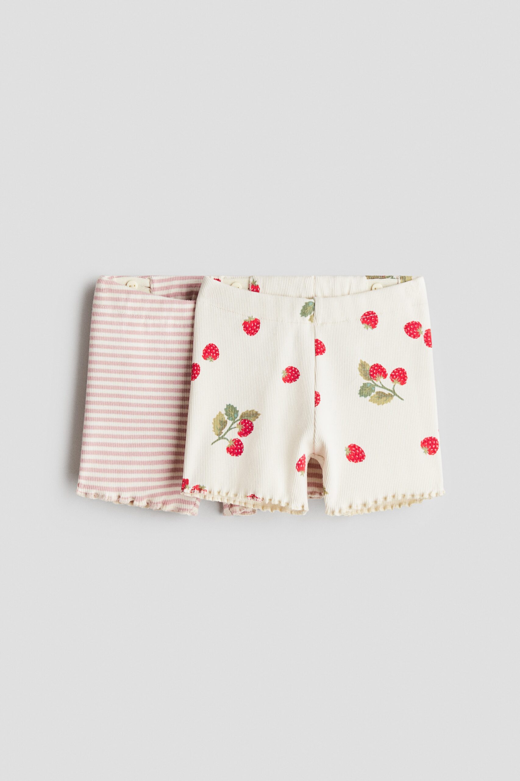 H & M - Set van 2 fietsshorts van ribkatoen - Wit/Frambozen