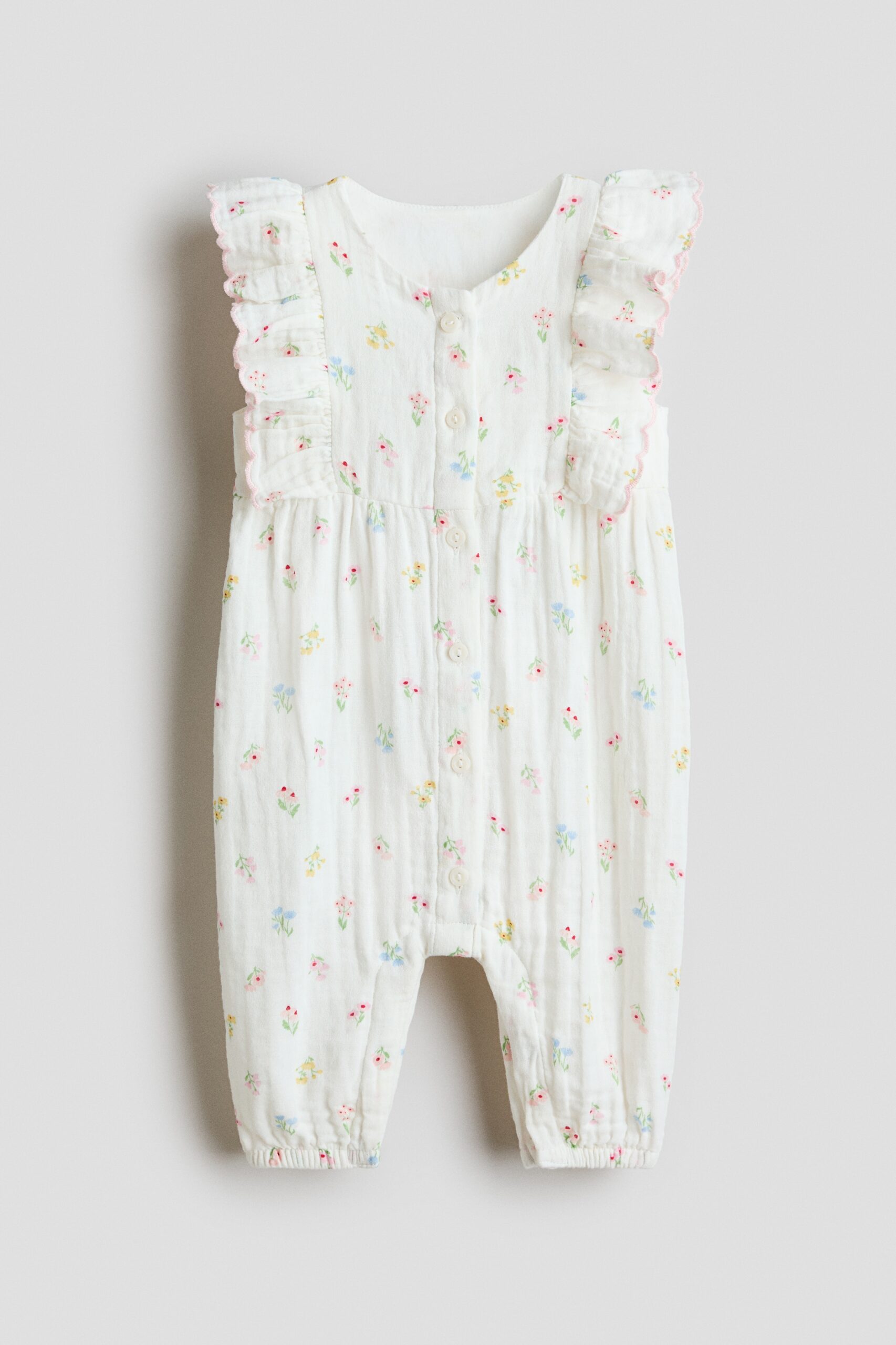 H & M - Boxpakje van mousseline met volants - Wit/Bloemen