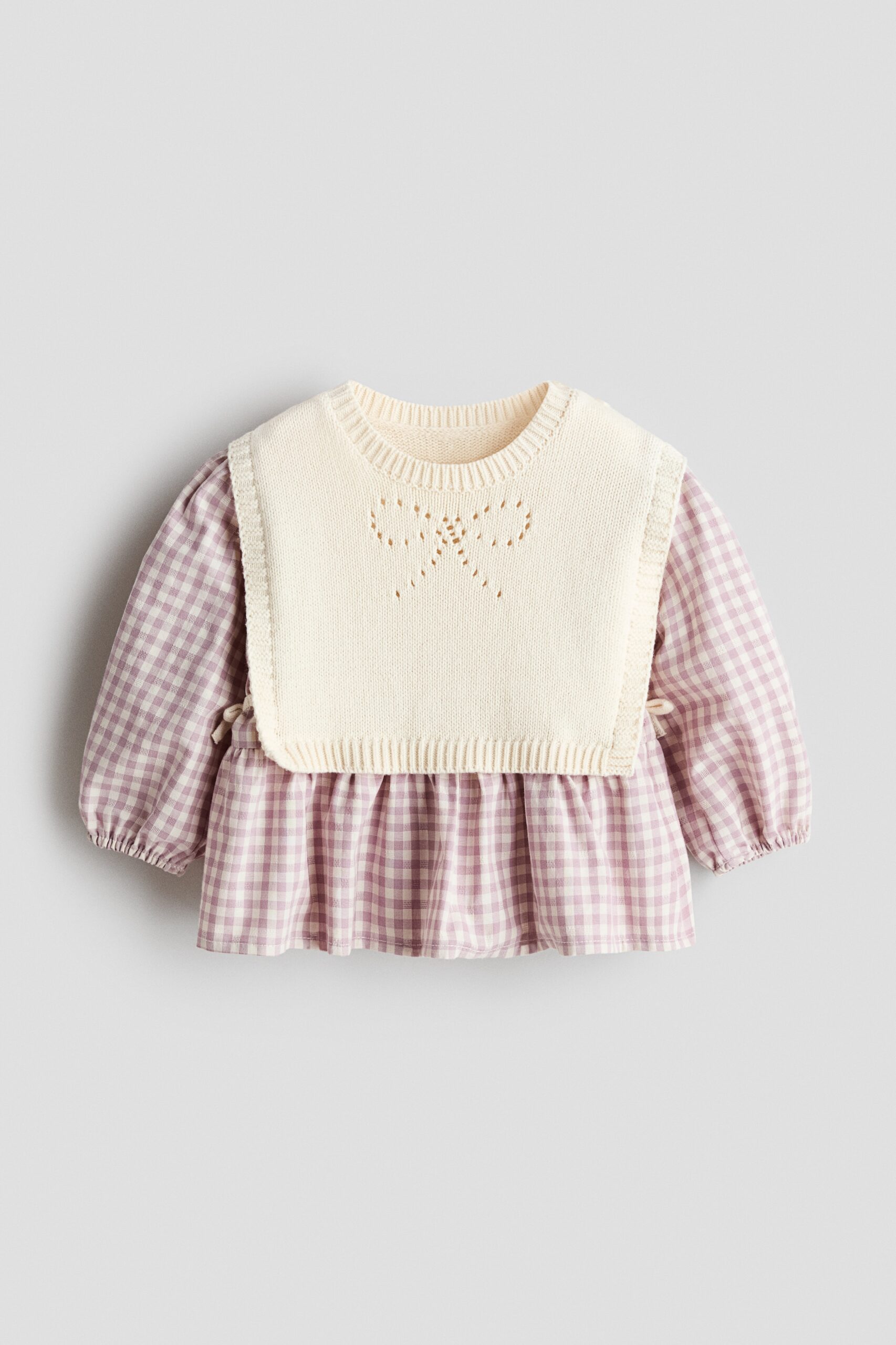 H & M - Katoenen blouse met slabbetje - Paars/Geruit