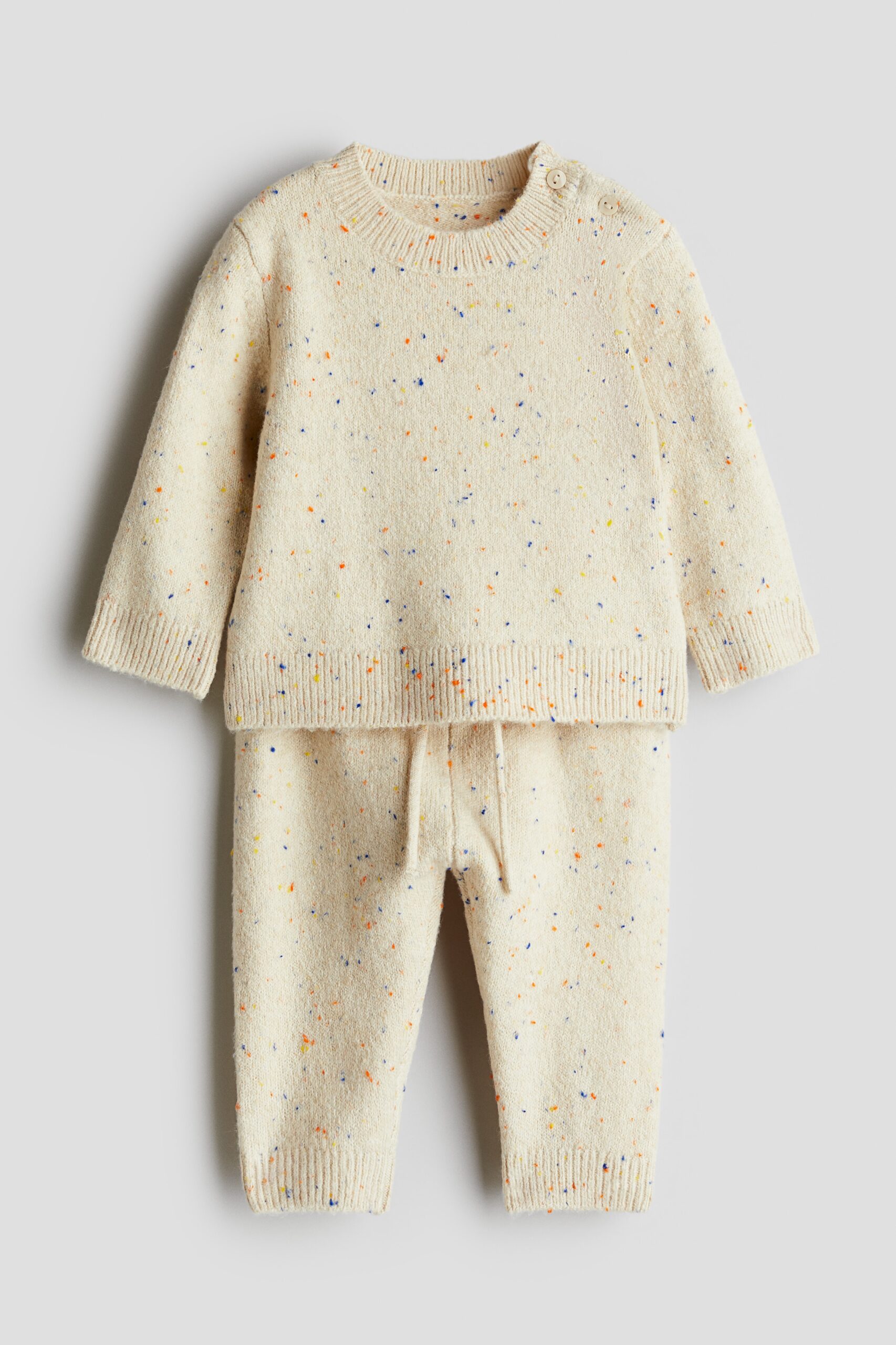 H & M - Tweedelige set - Trui en joggers - Roomwit/Korrelstructuur