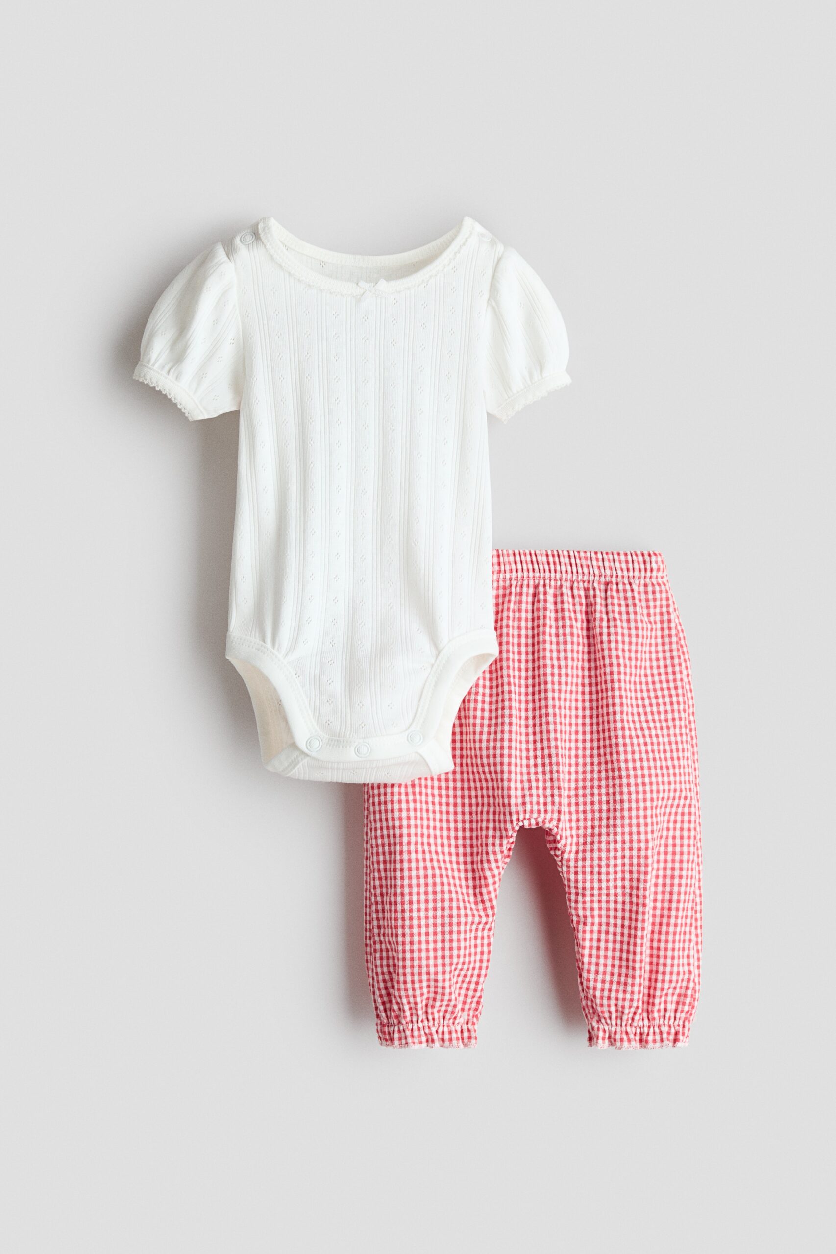 H & M - Tweedelige katoenen set - Wit/Rood Geruit