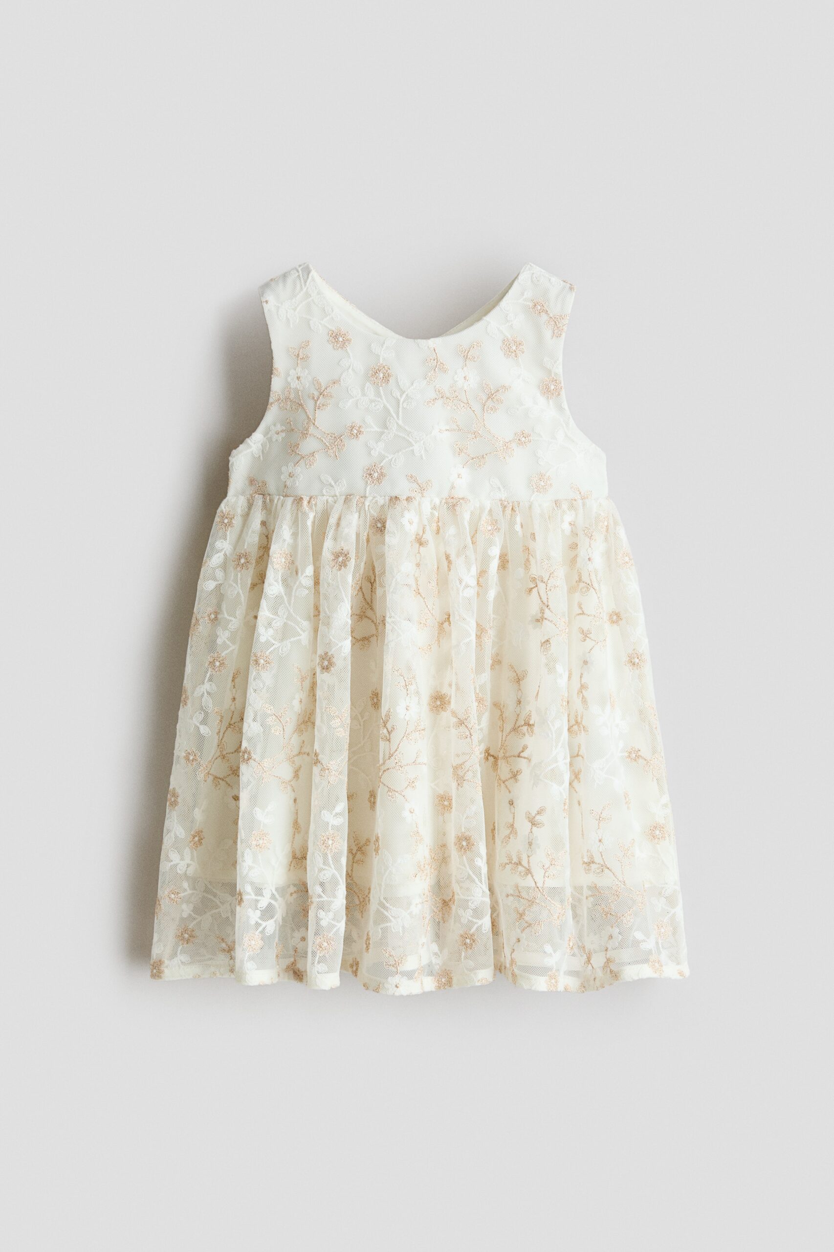 H & M - Tulen jurk met borduursel - Wit/Bloemen