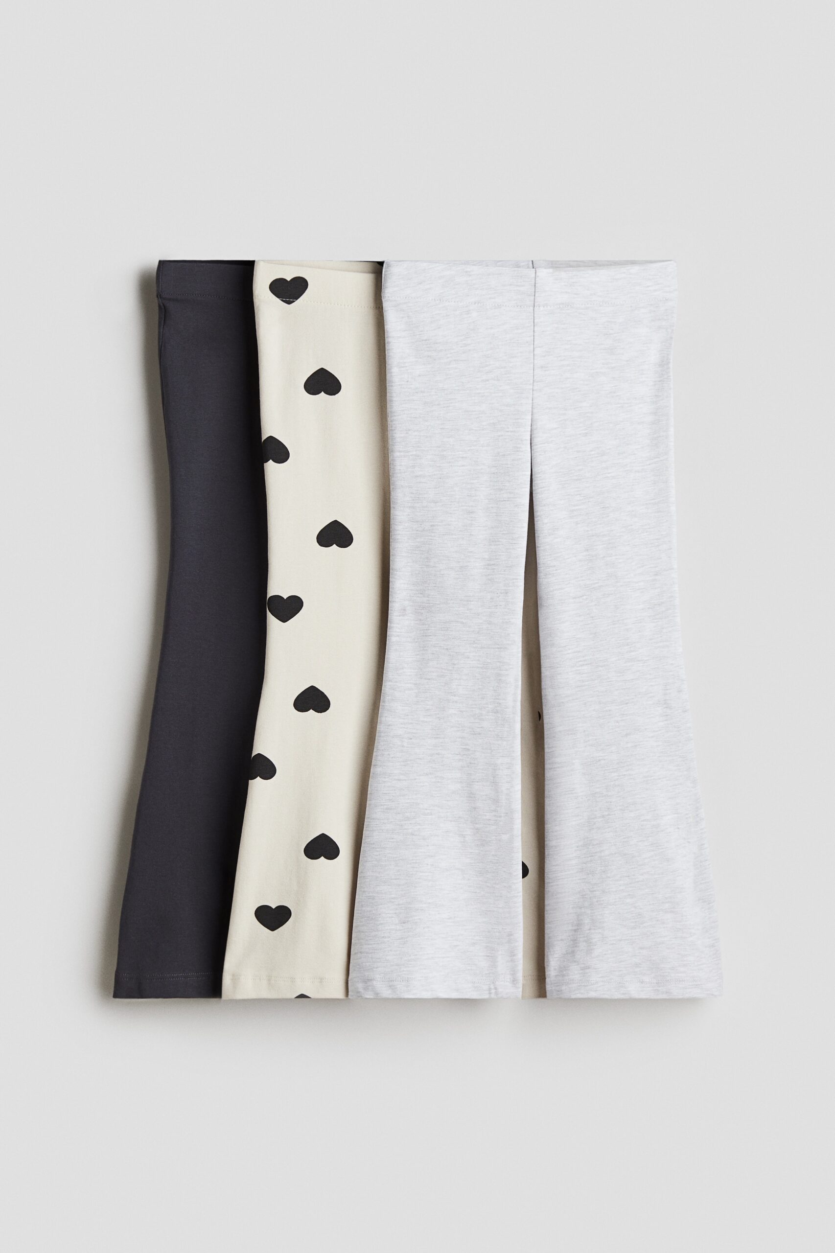 H & M - Set van 3 flared leggings van katoen - Grijs/Hartjes
