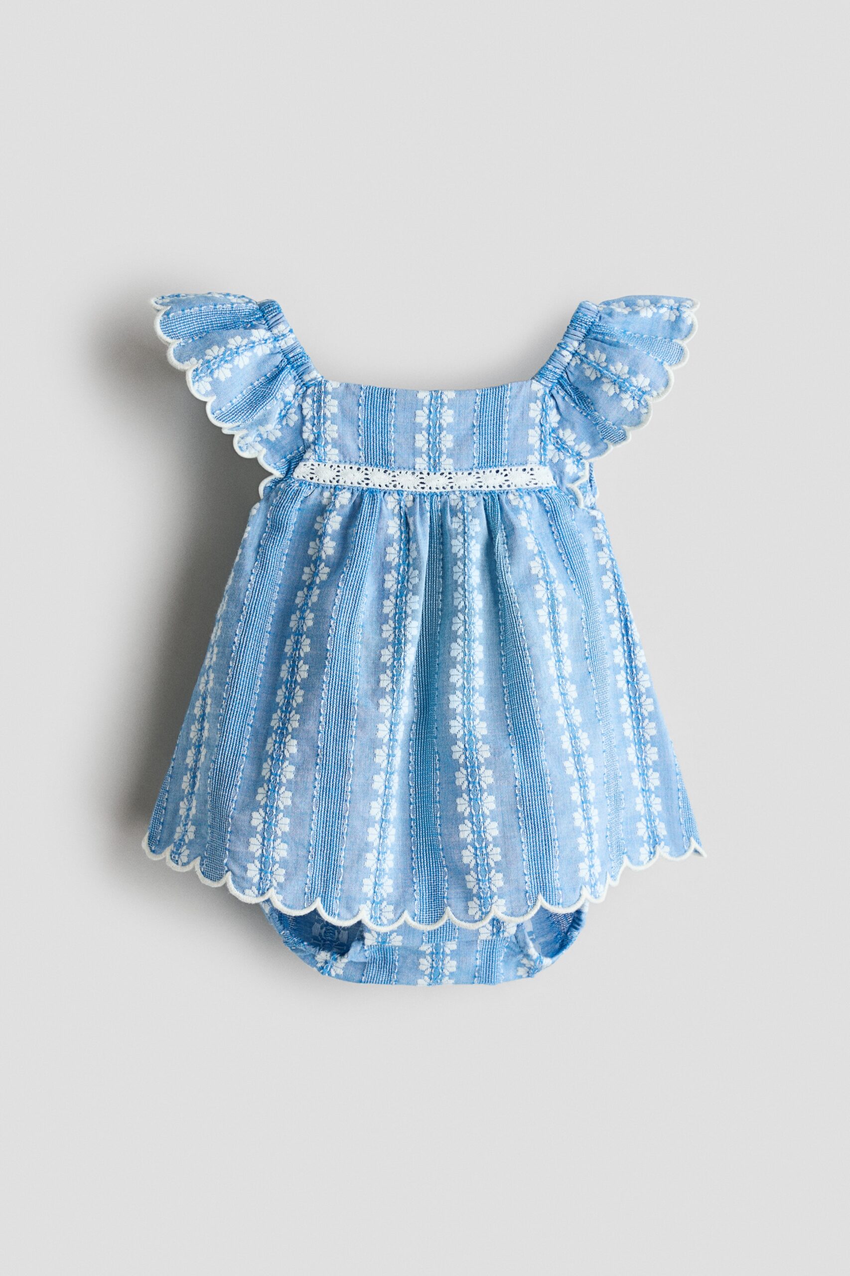 H & M - Romperjurk met borduursel - Lichtblauw/Wit