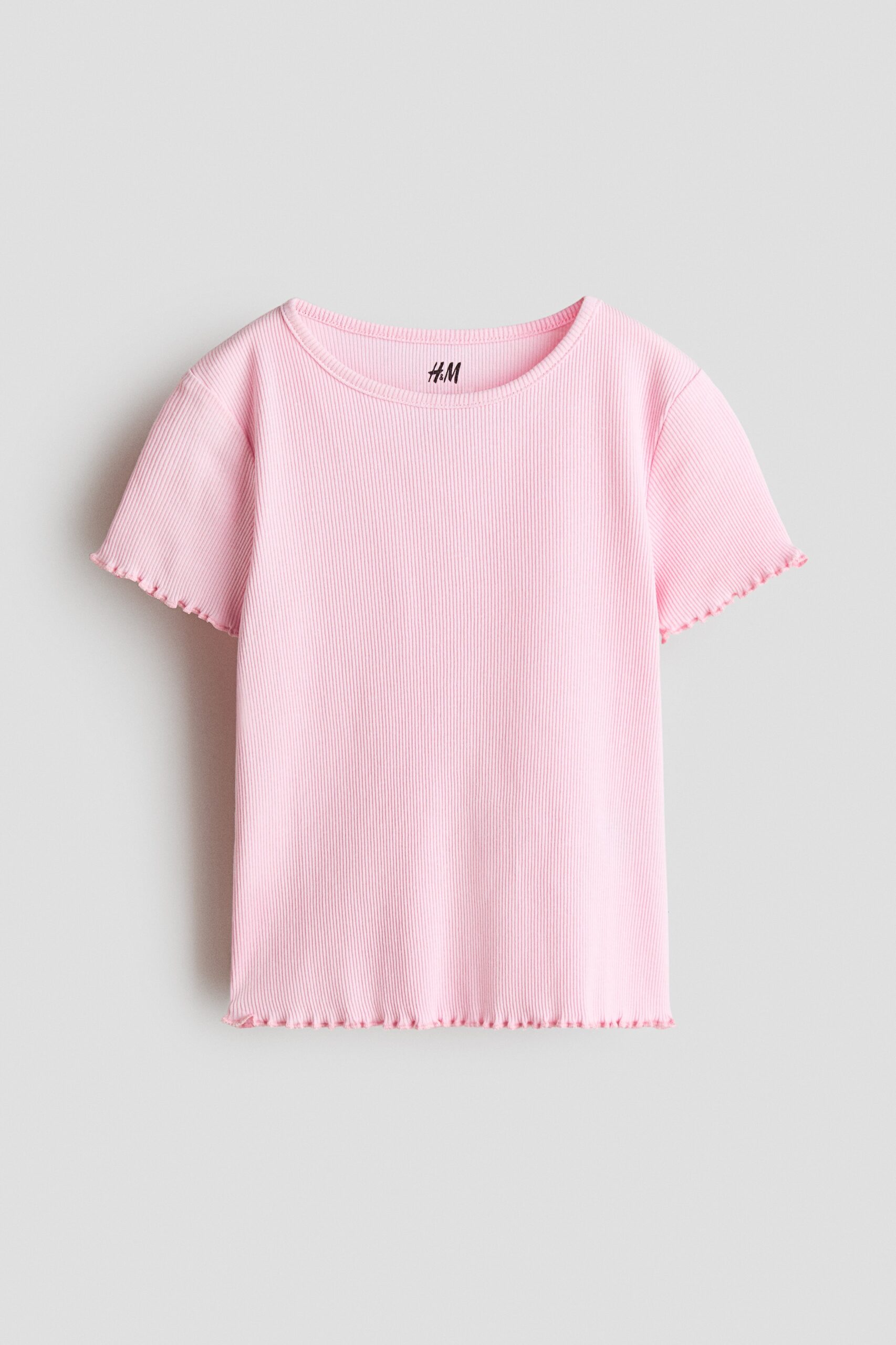 H & M - Geribd T-shirt met overlockstiksel - Lichtroze