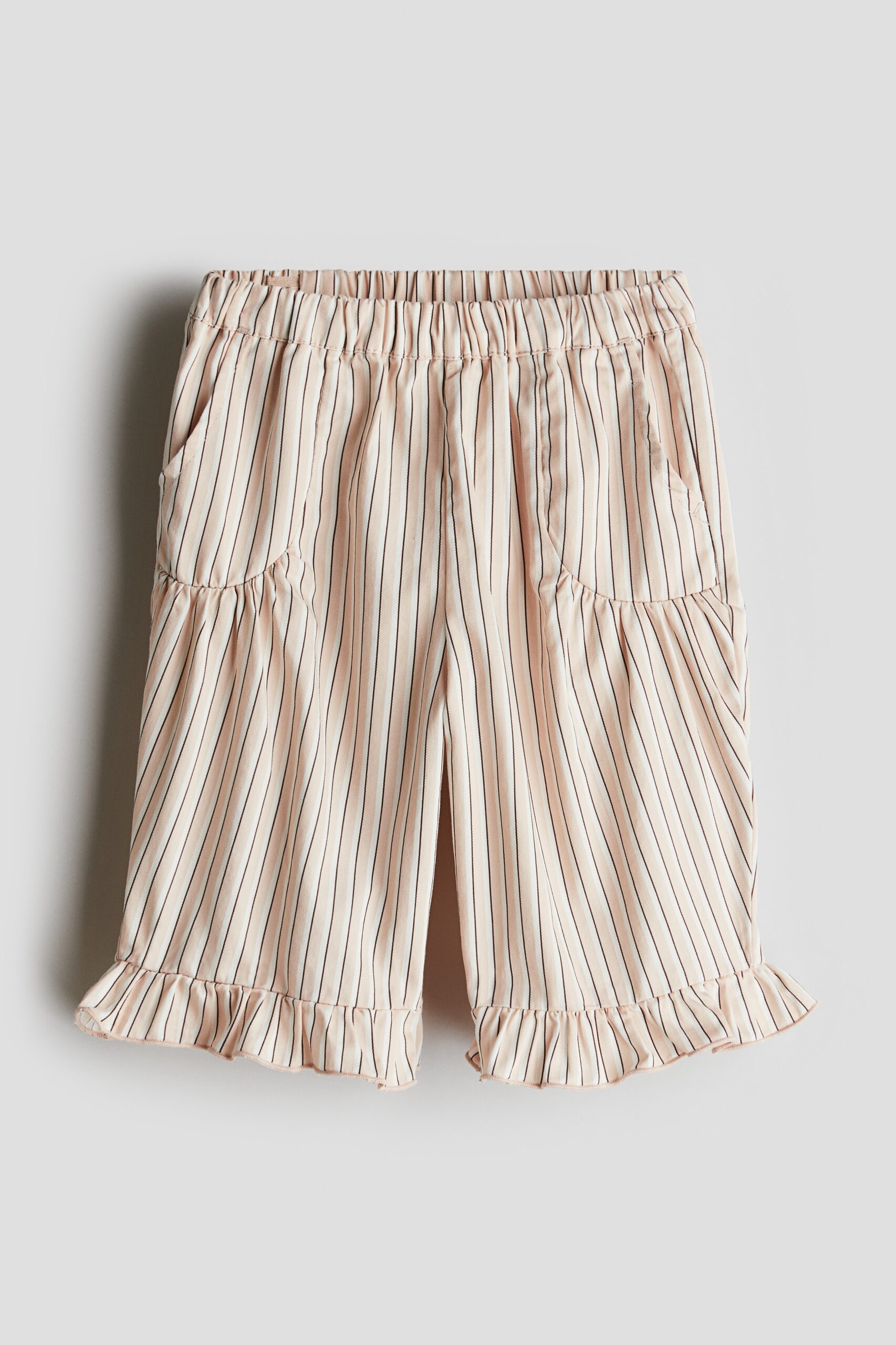 H & M - Broek van katoenen popeline met volants - Lichtperzik/Gestreept