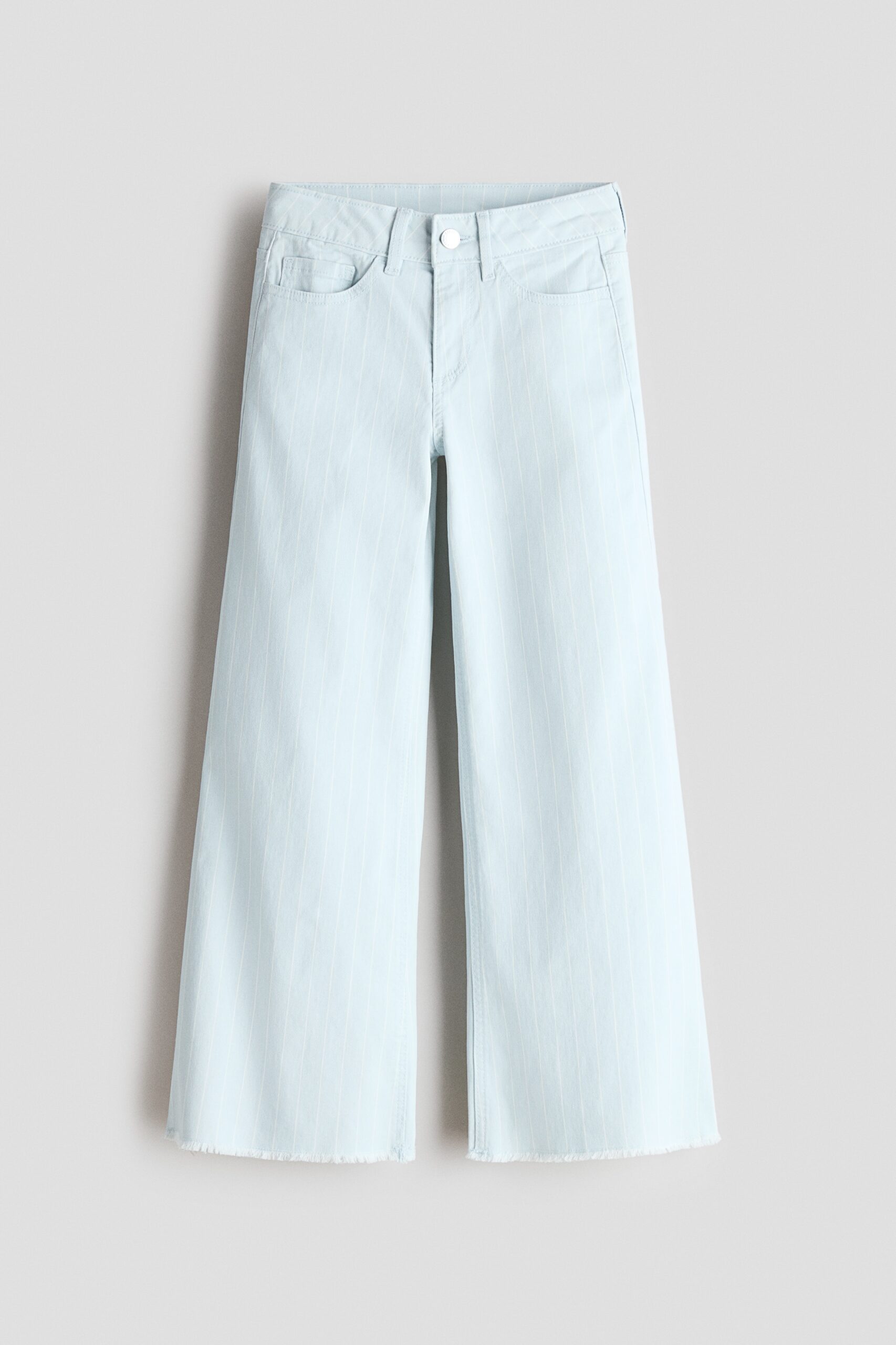 H & M - Twill broek met wijde pijpen - Lichtturkoois/Krijtstrepen