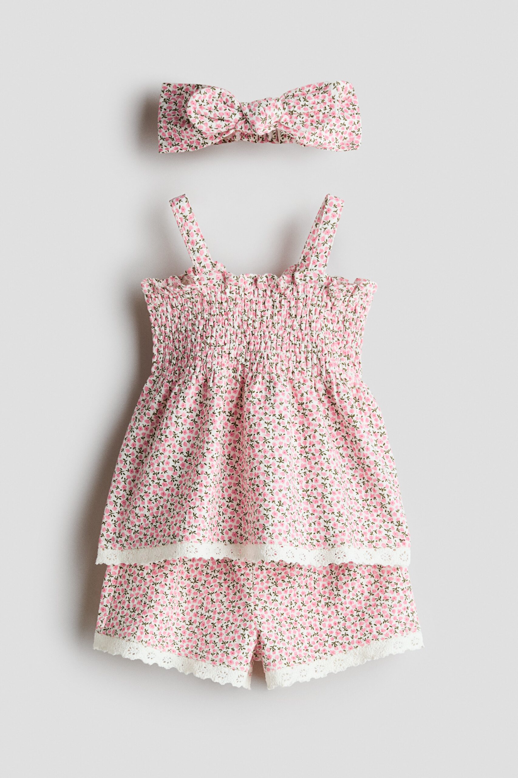 H & M - Driedelige katoenen set - Roze/Bloemen