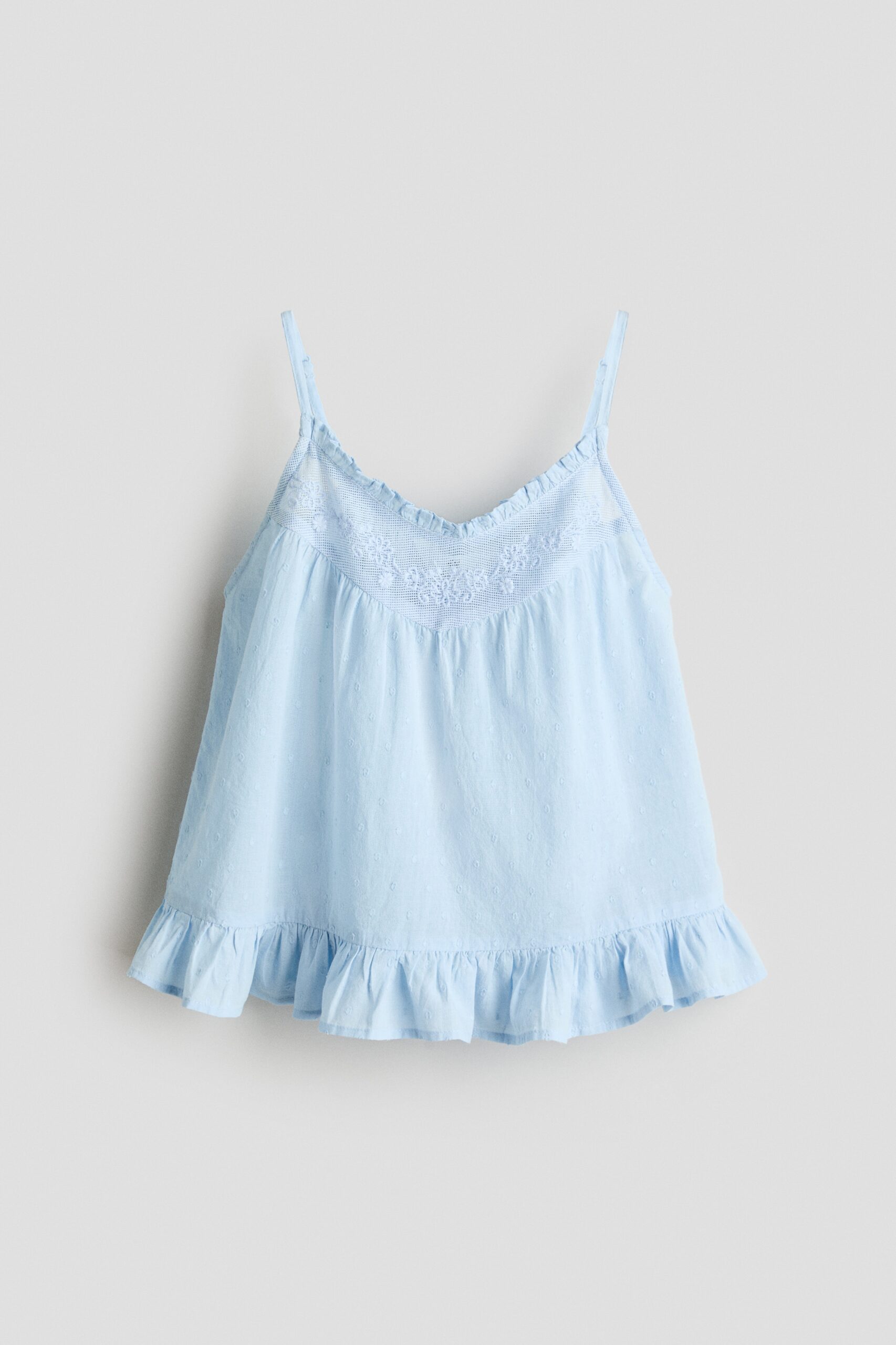 H & M - Katoenen top met kant - Lichtblauw