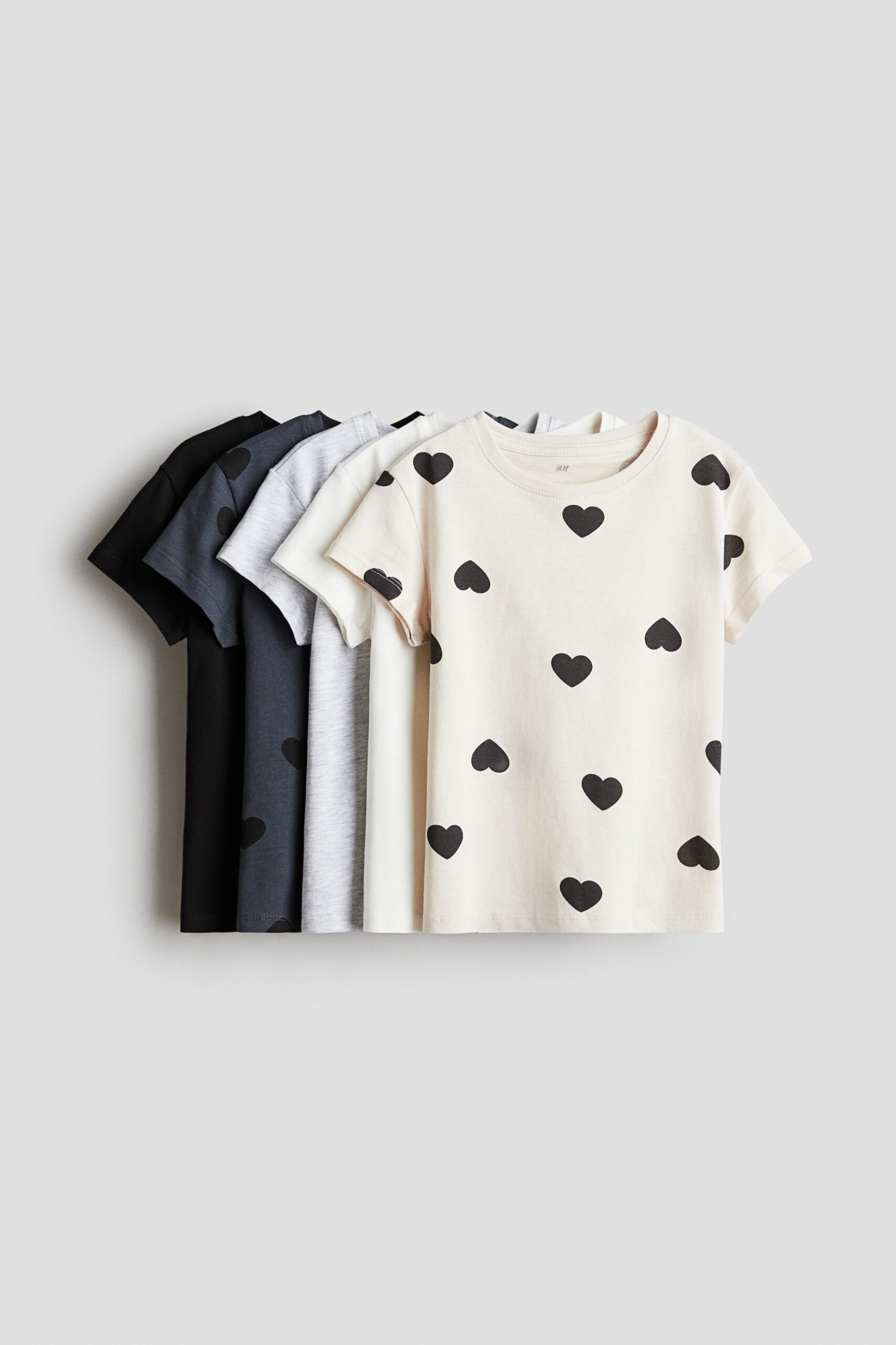 H & M - Set van 5 katoenen T-shirts - Grijs/Hartjes