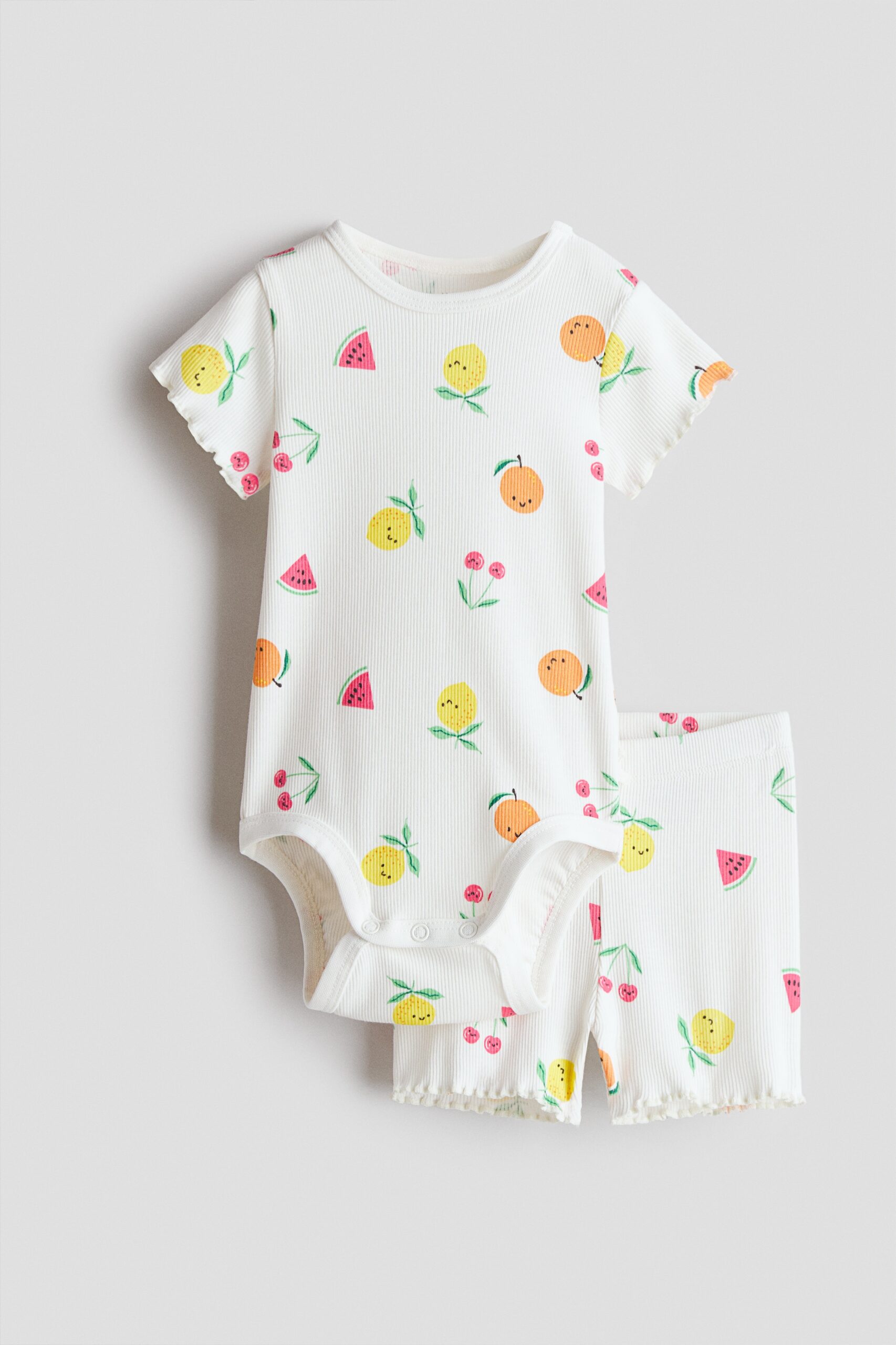 H & M - Tweedelige set van geribd katoen - Wit/Fruit