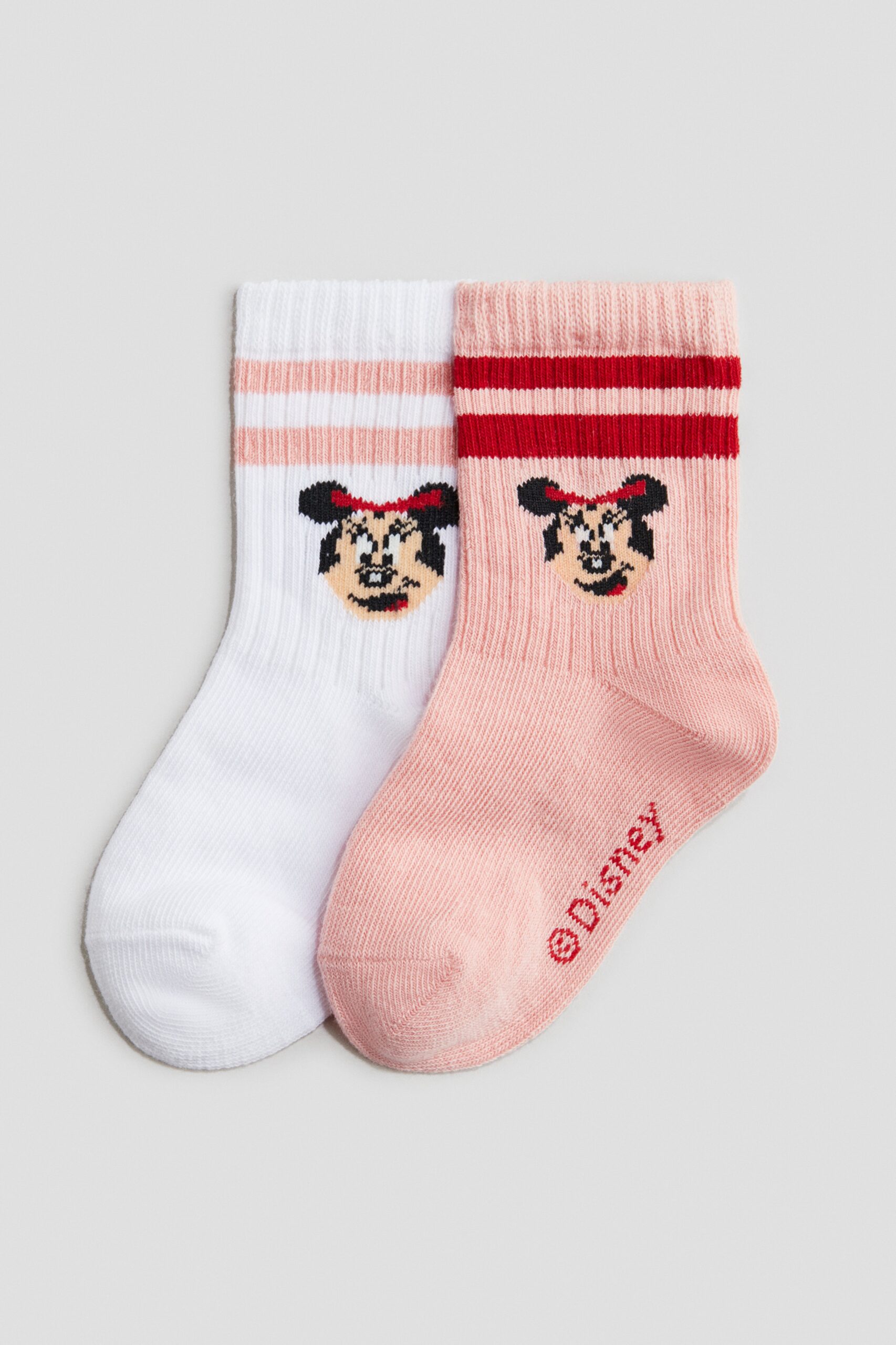 H & M - 2 paar sokken met ingebreid motief - Roze/Minnie Mouse