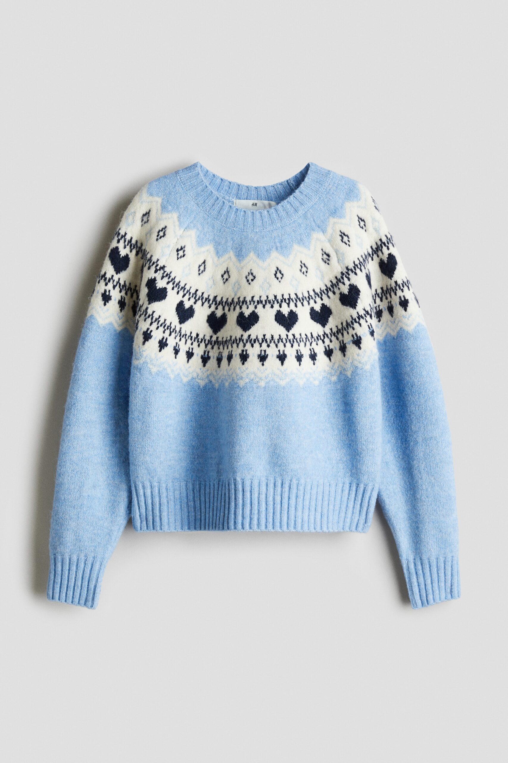 H & M - Jacquardgebreide trui - Lichtblauw/Lichtbeige