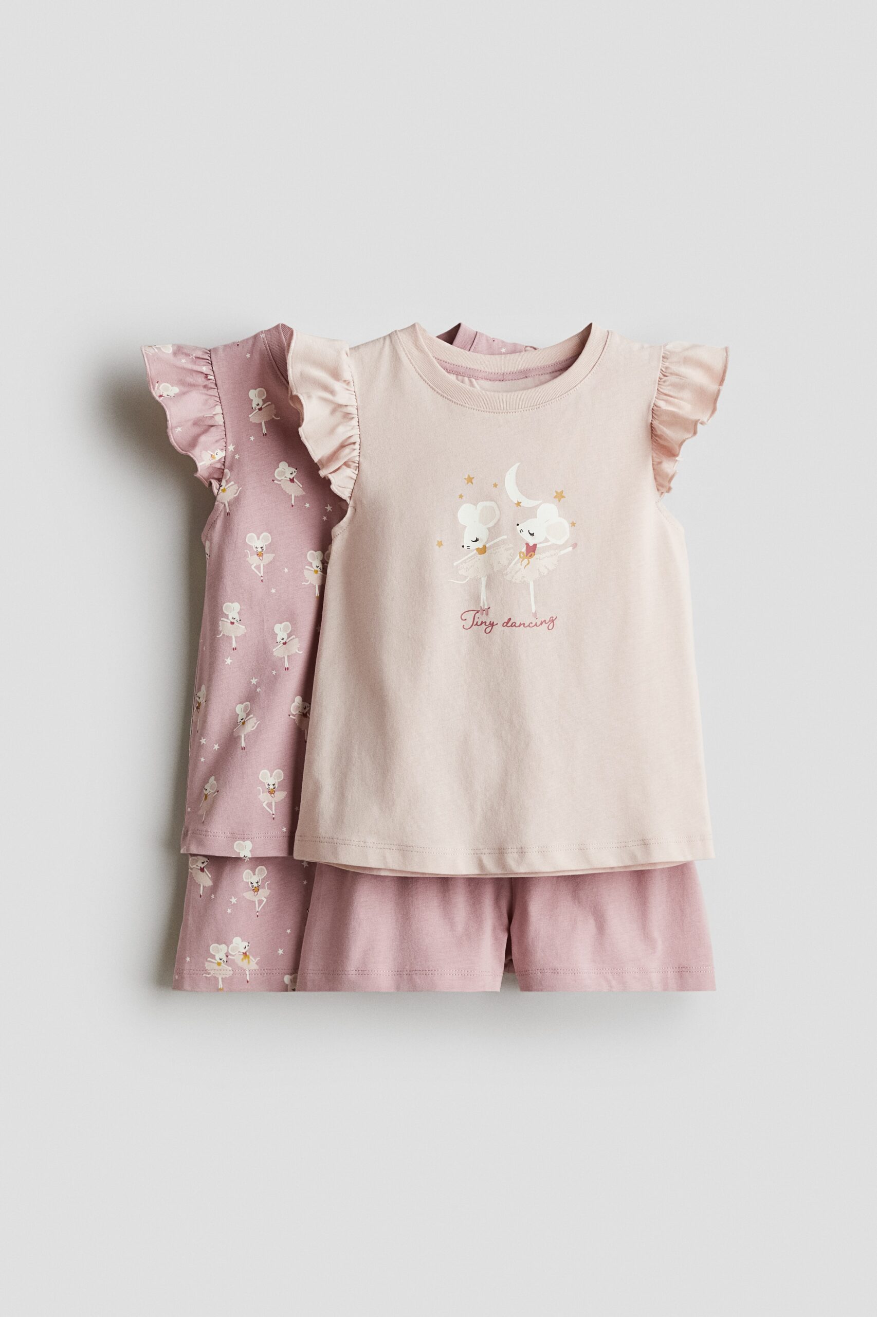 H & M - Set van 2 pyjama's met volantmouwtjes - Lichtroze/Muizen