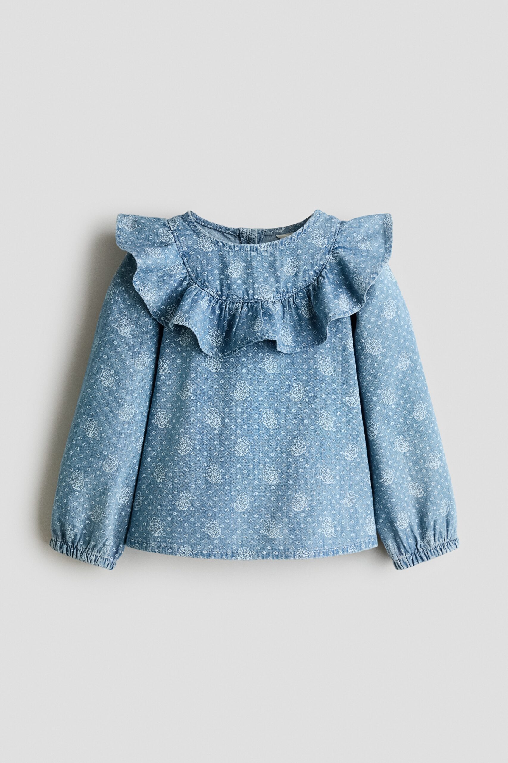 H & M - Denim blouse met volant - Licht Denimblauw/Bloemen
