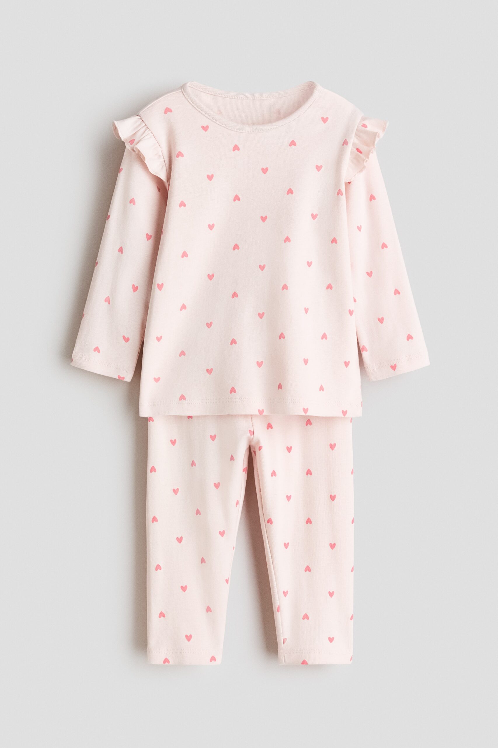 H & M - Katoenen pyjama met print - Lichtroze/Hartjes
