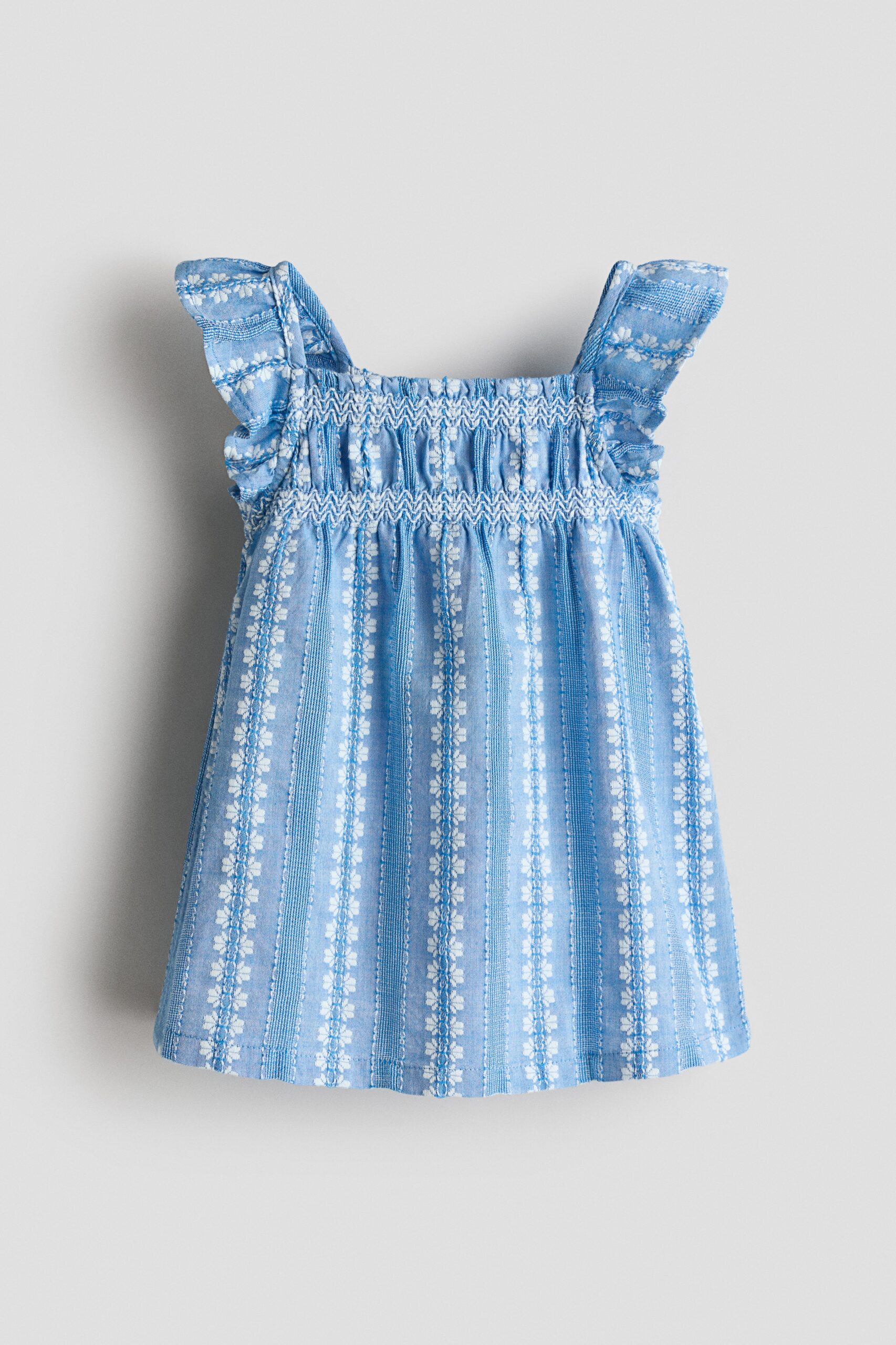 H & M - Katoenen jurk met borduursel - Lichtblauw/Wit