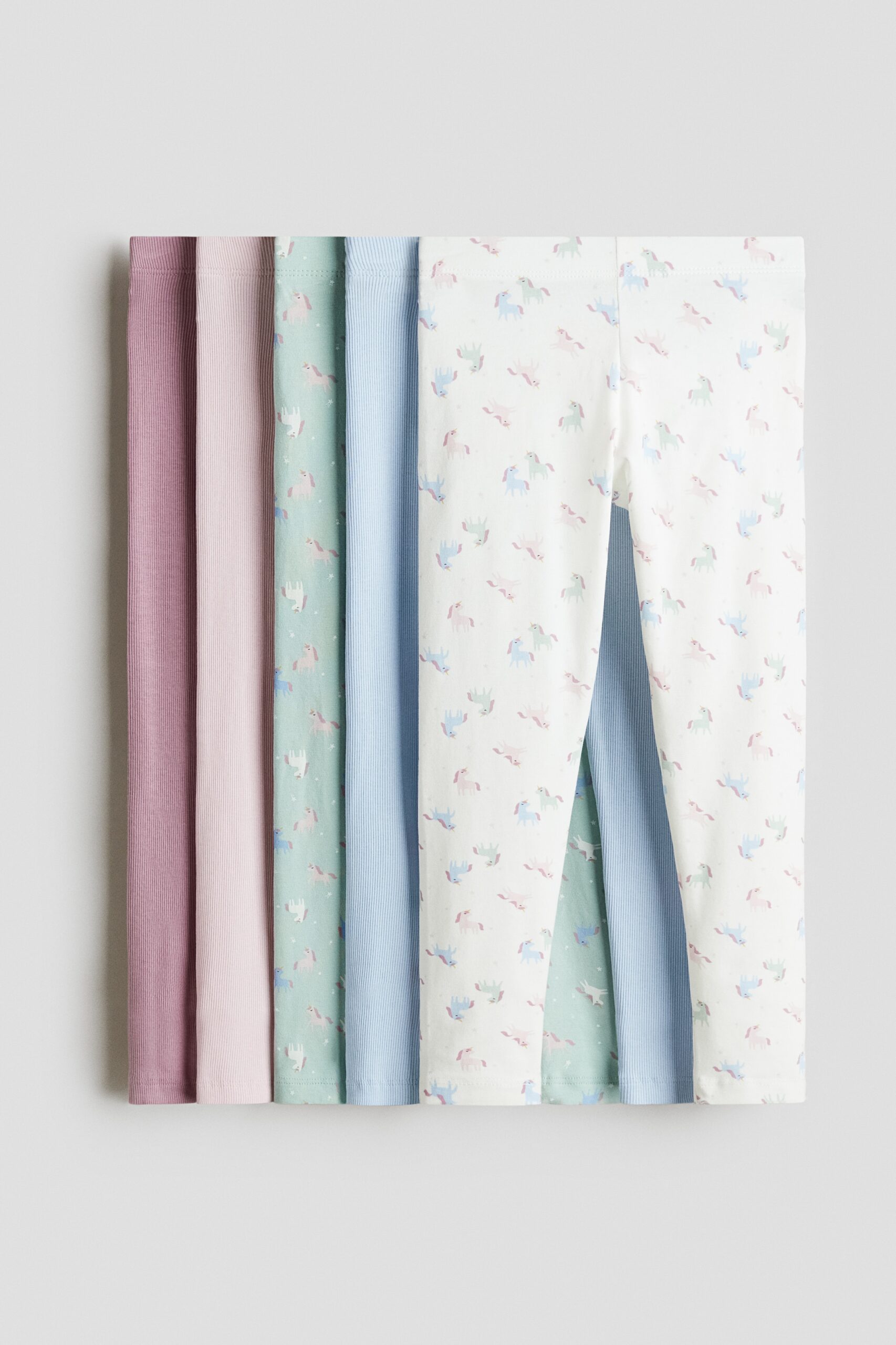 H & M - Set van 5 katoenen leggings - Lichtroze/Eenhoorns