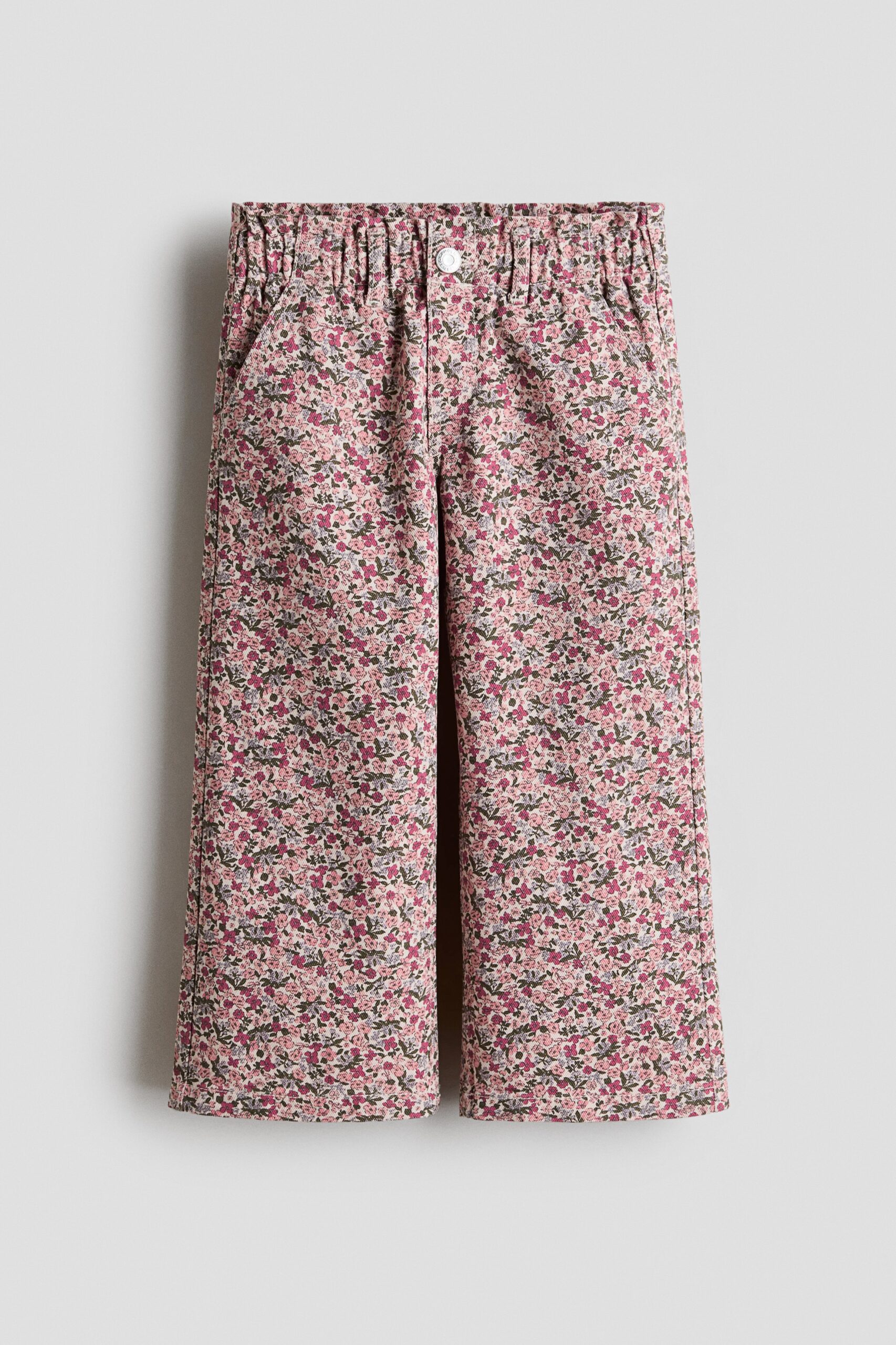 H & M - Wide Leg paperbagjeans - Dusty Roze/Bloemen