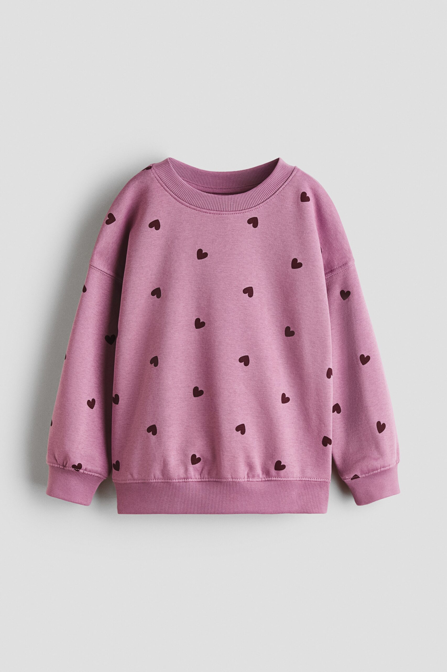 H & M - Sweater met geruwde binnenkant - Dusty Paars/Hartjes