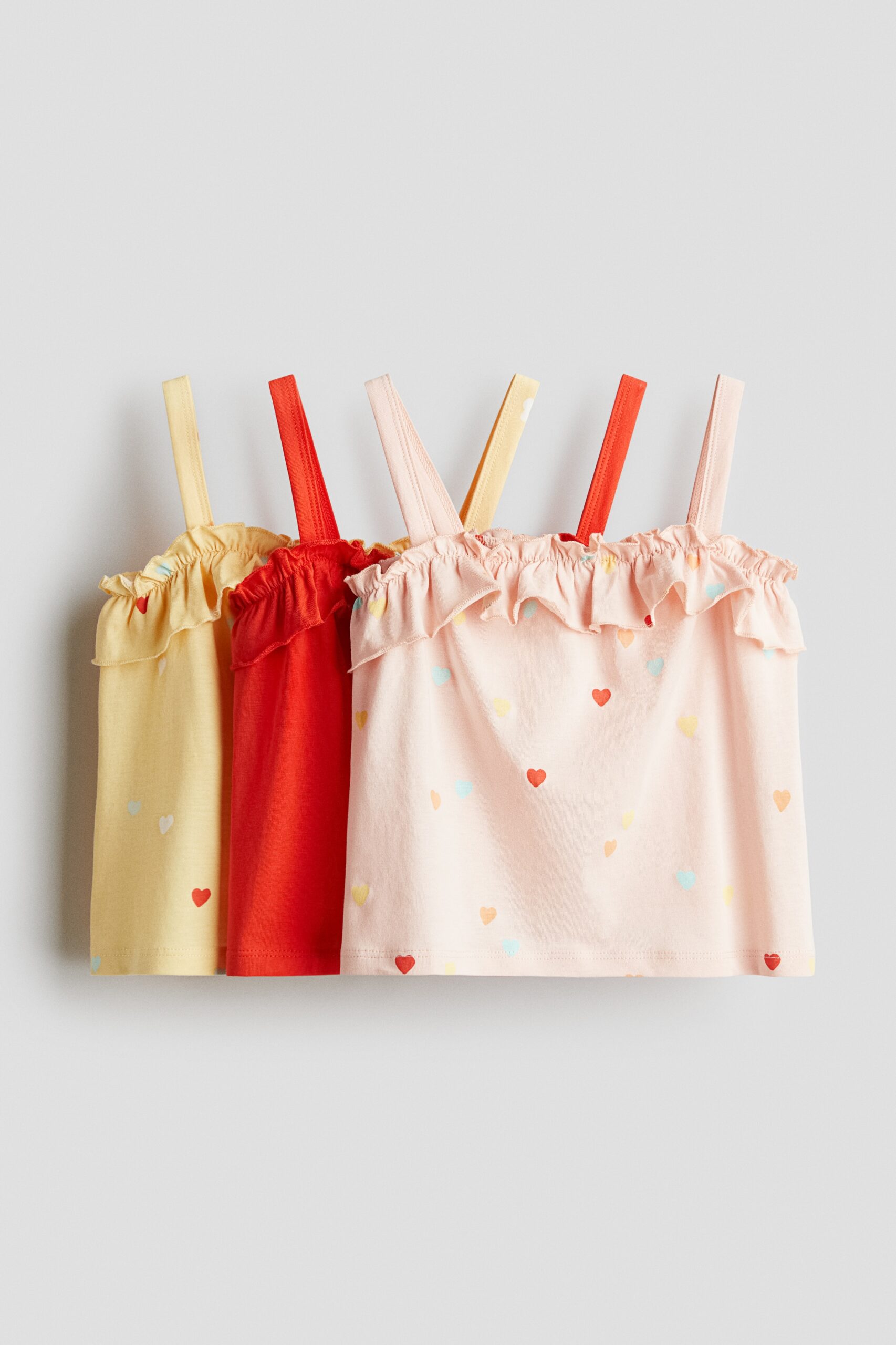 H & M - Set van 3 straptops met volant - Geel/Hartjes