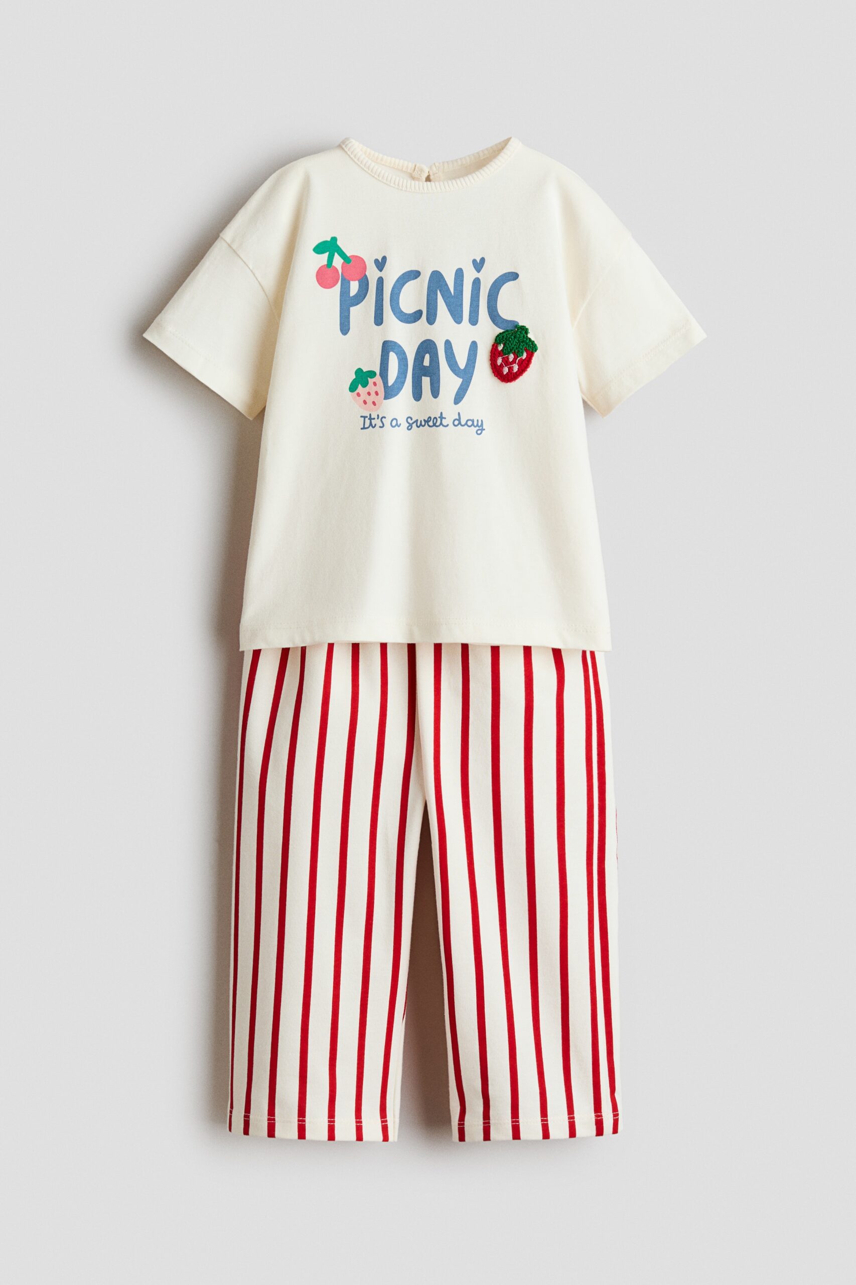 H & M - Tweedelige katoenen set - Roomwit/Picnic Day