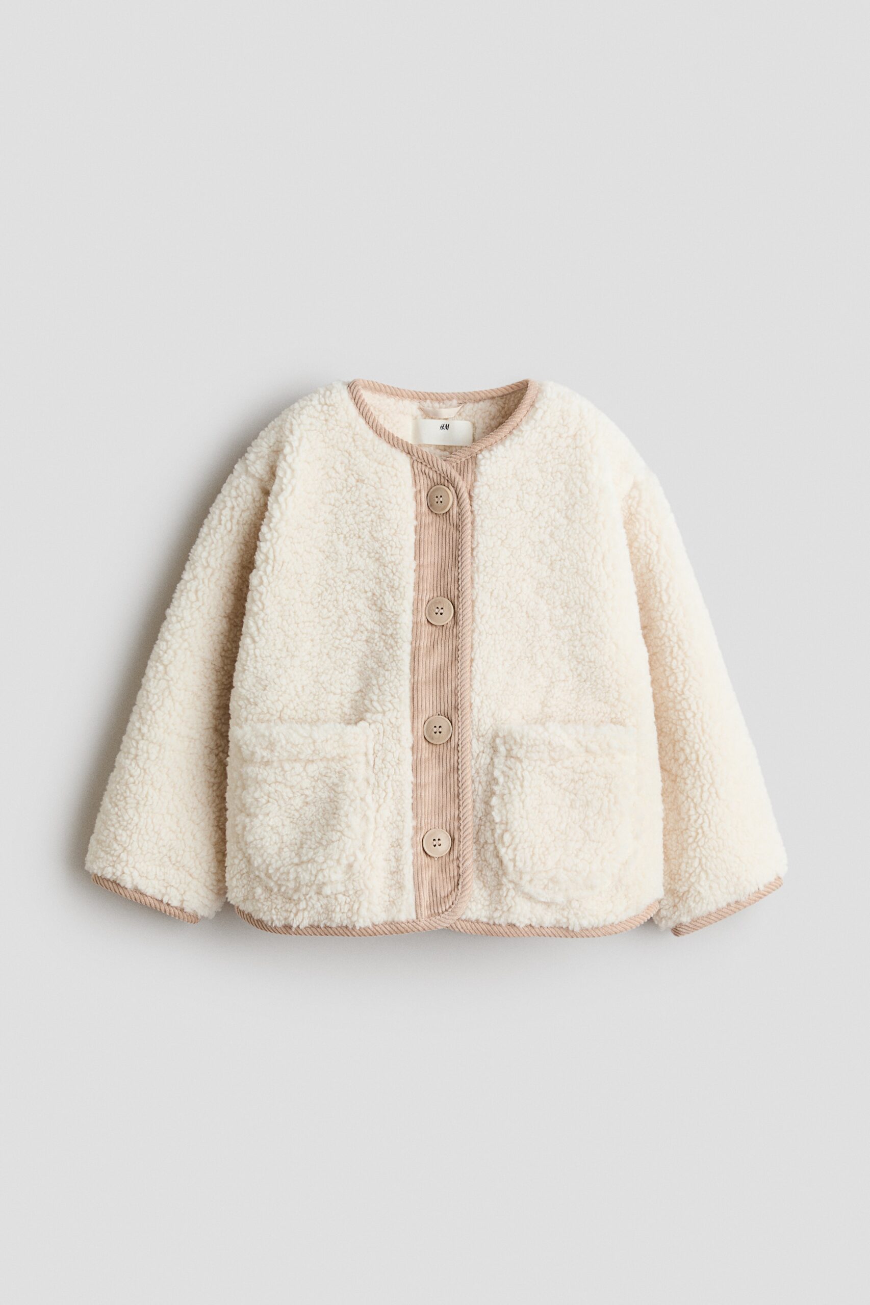 H & M - Teddy jasje met details van corduroy - Roomwit