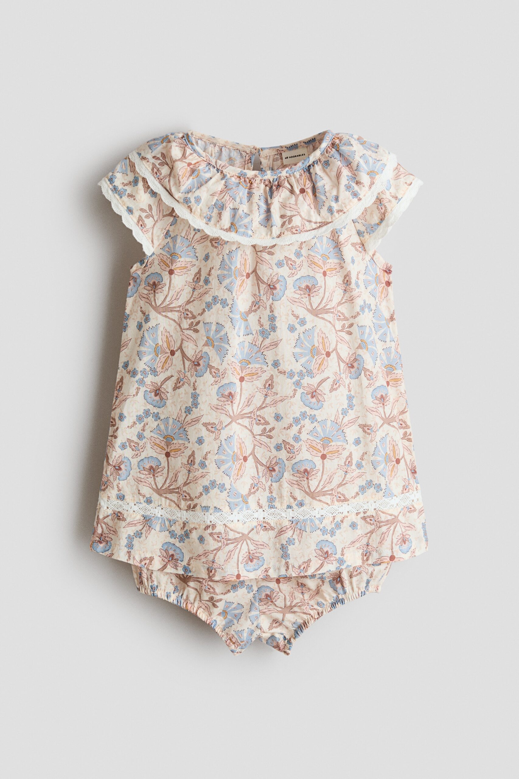 H & M - Tweedelige katoenen set - Lichtbeige/Bloemen