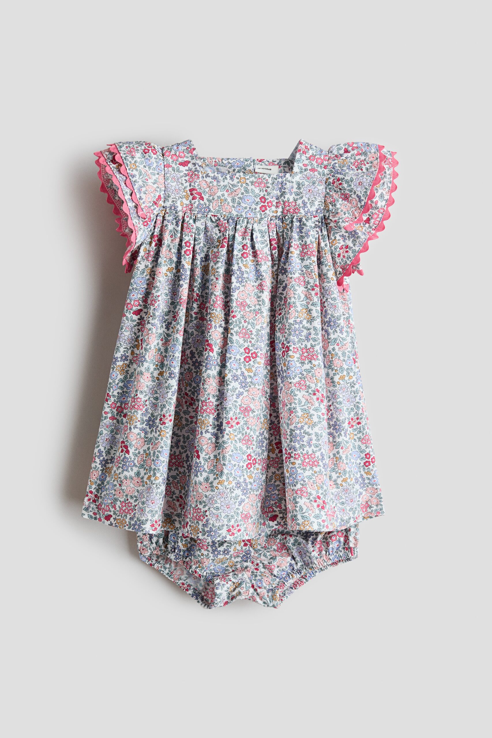 H & M - Tweedelige katoenen set - Jurk en pofbroekje - Lichtblauw/Bloemen