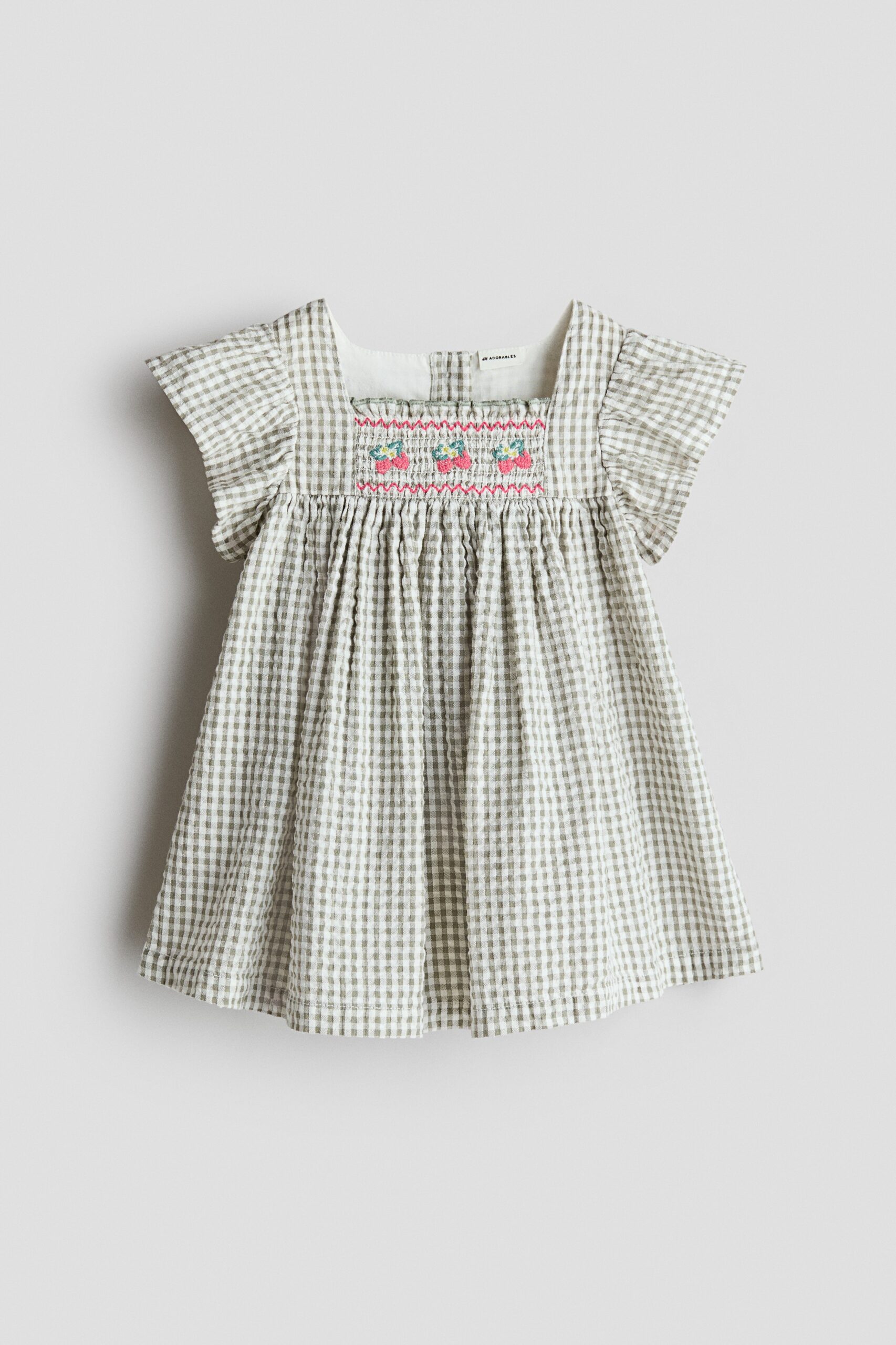 H & M - Katoenen jurk met empirebelijning - Licht Kakigroen/Frambozen