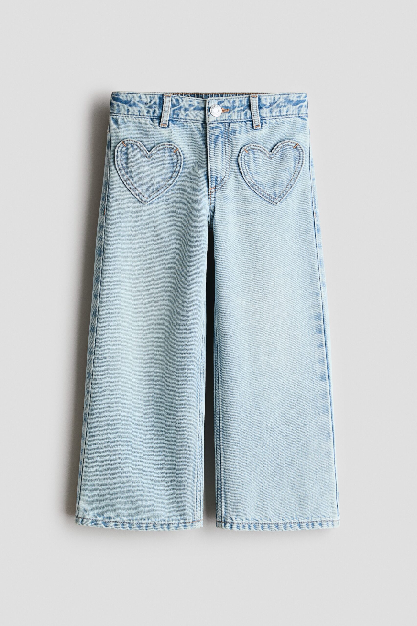 H & M - Wide Leg Jeans met motieven - Licht Denimblauw