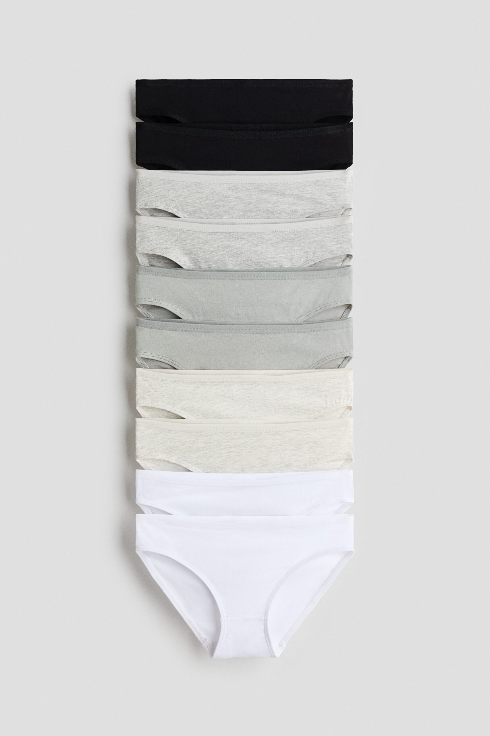 H & M - Set van 10 katoenen slips - Brief - Zwart/Wit/Lichtgrijs