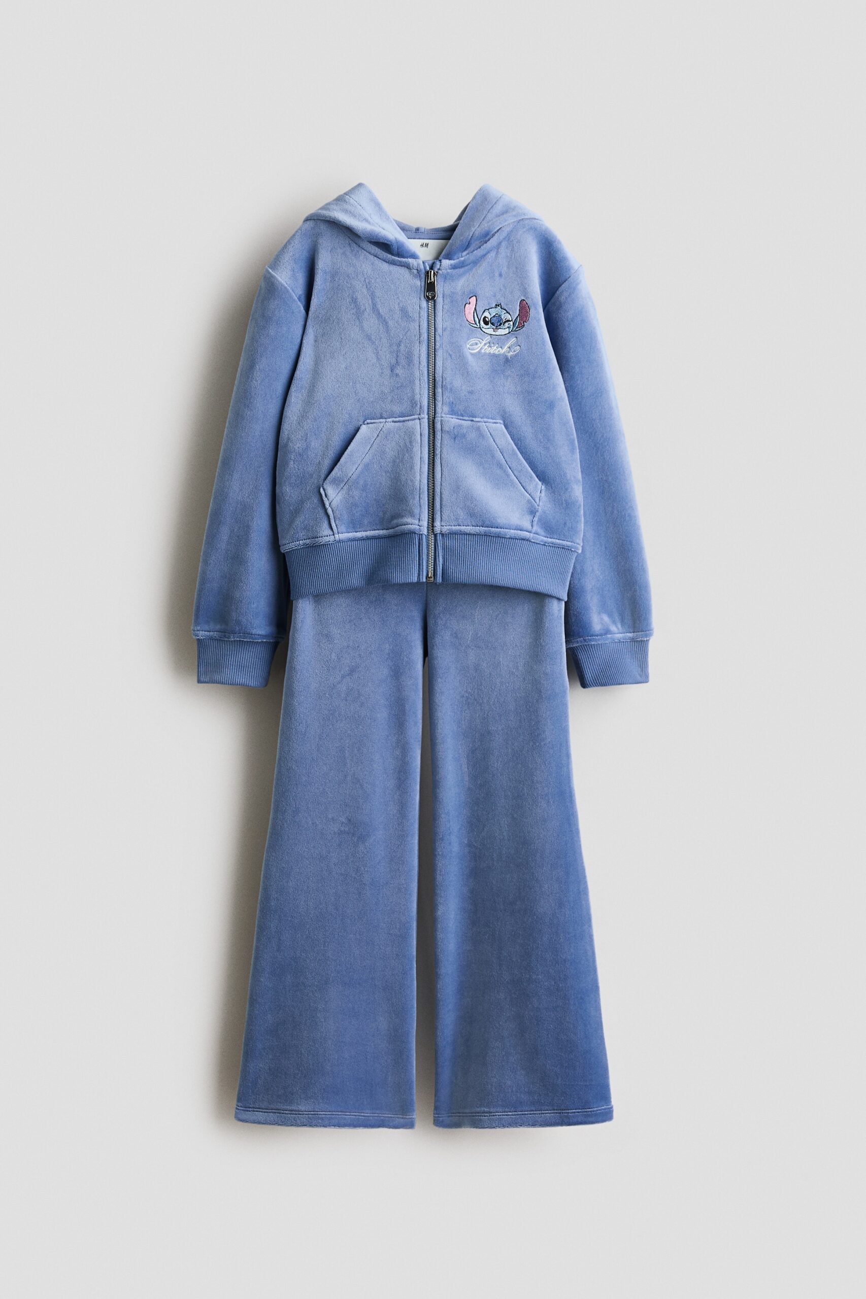 H & M - Tweedelige velours set met borduursel - Blauw/Lilo & Stitch