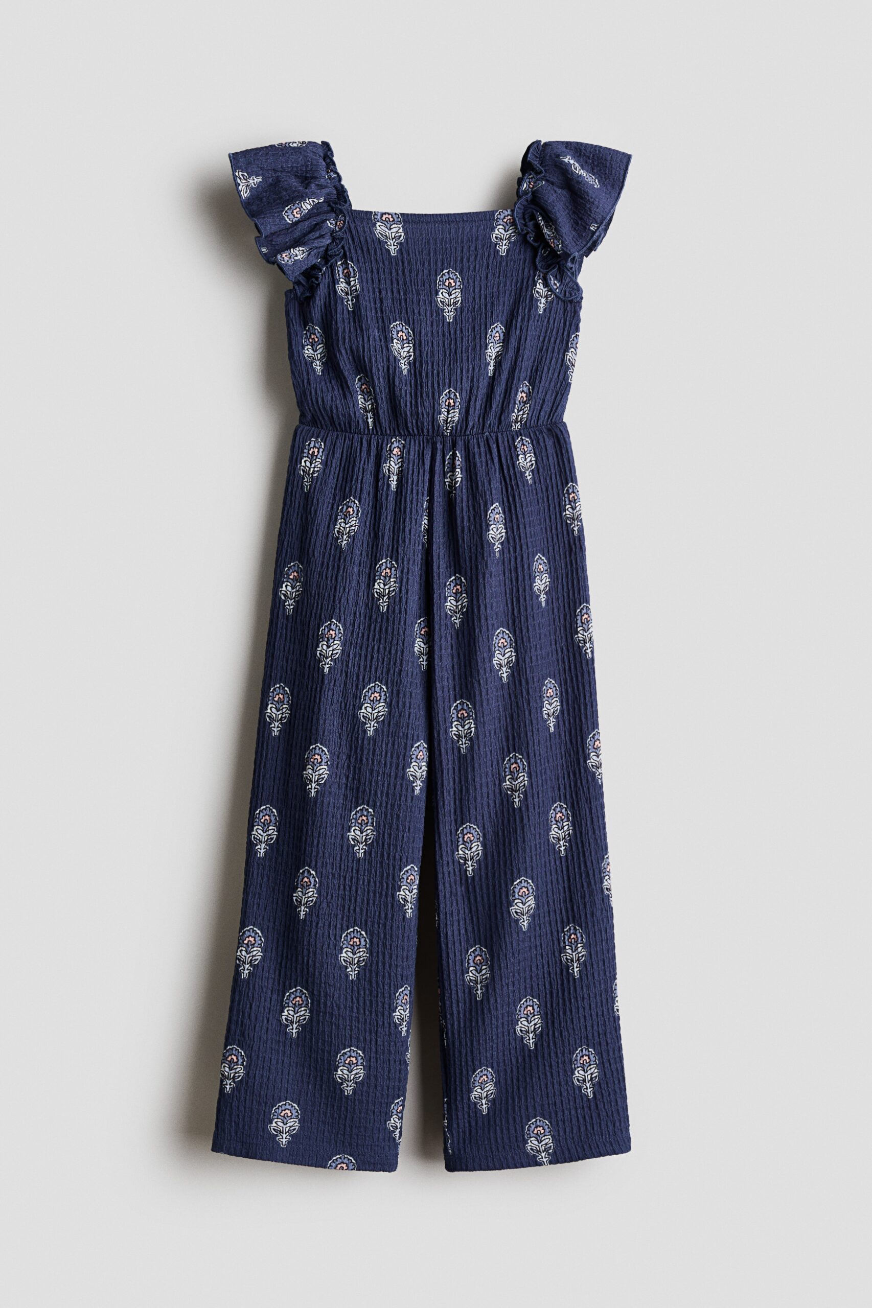 H & M - Jumpsuit van structuurtricot - Marineblauw/Bloemen