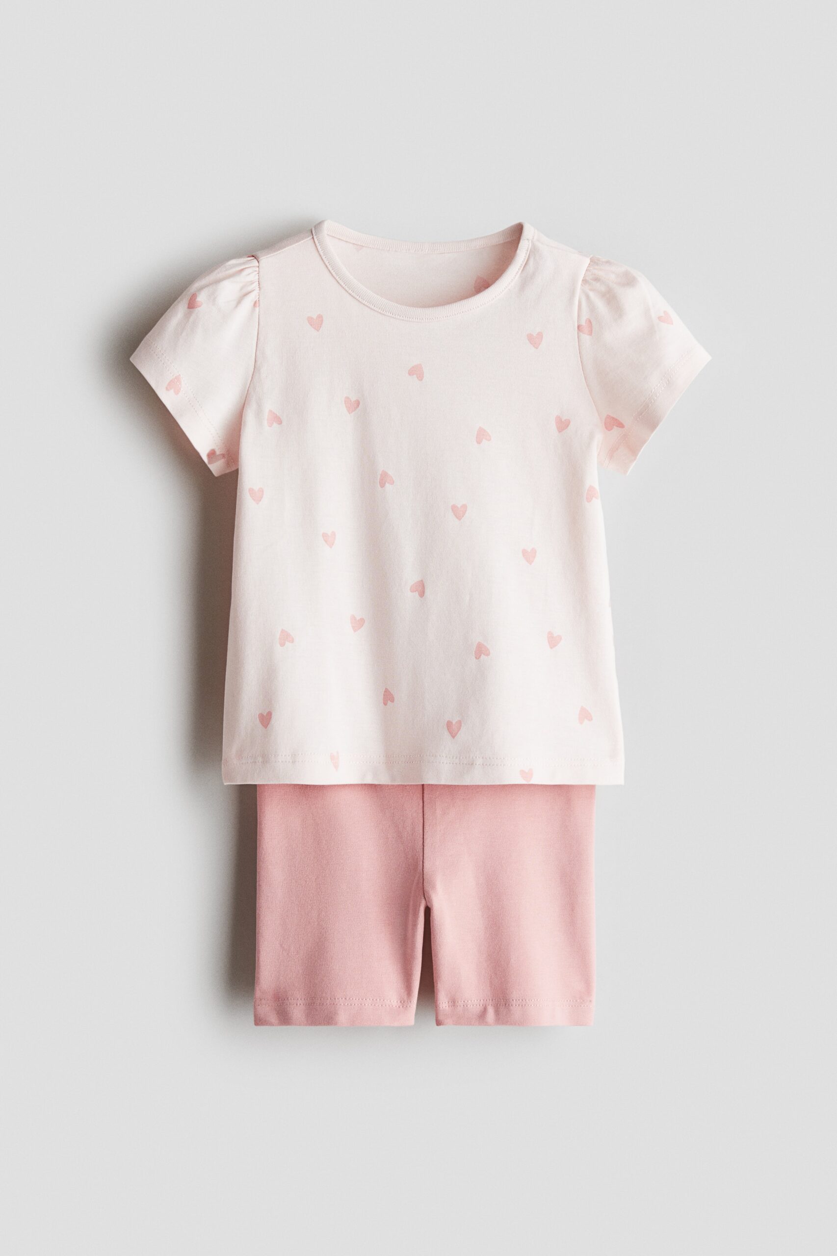 H & M - Tweedelige set van katoenen tricot - Lichtroze/Hartjes