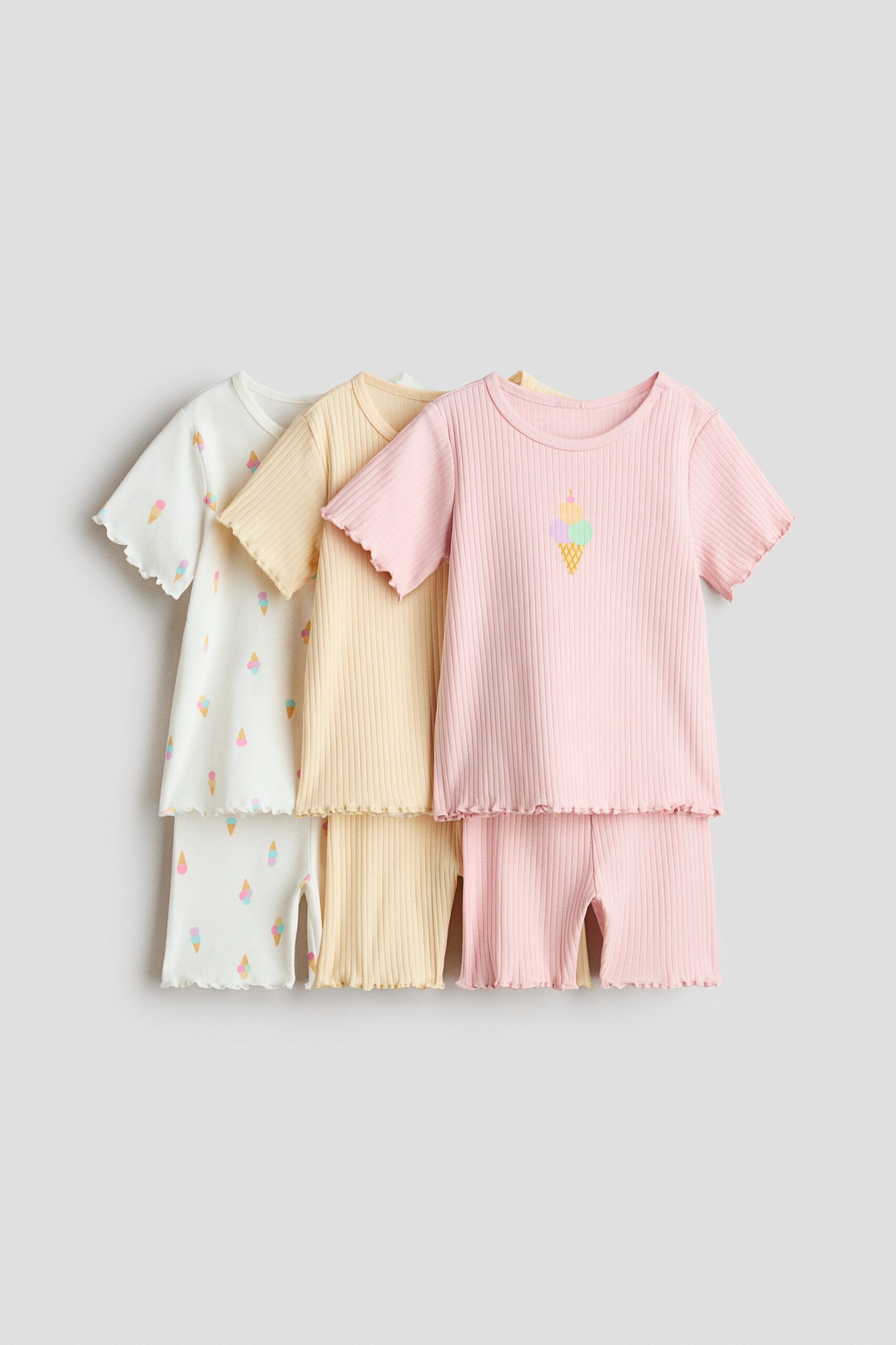 H & M - Set van 3 katoenen pyjama's - Lichtroze/Ijsje
