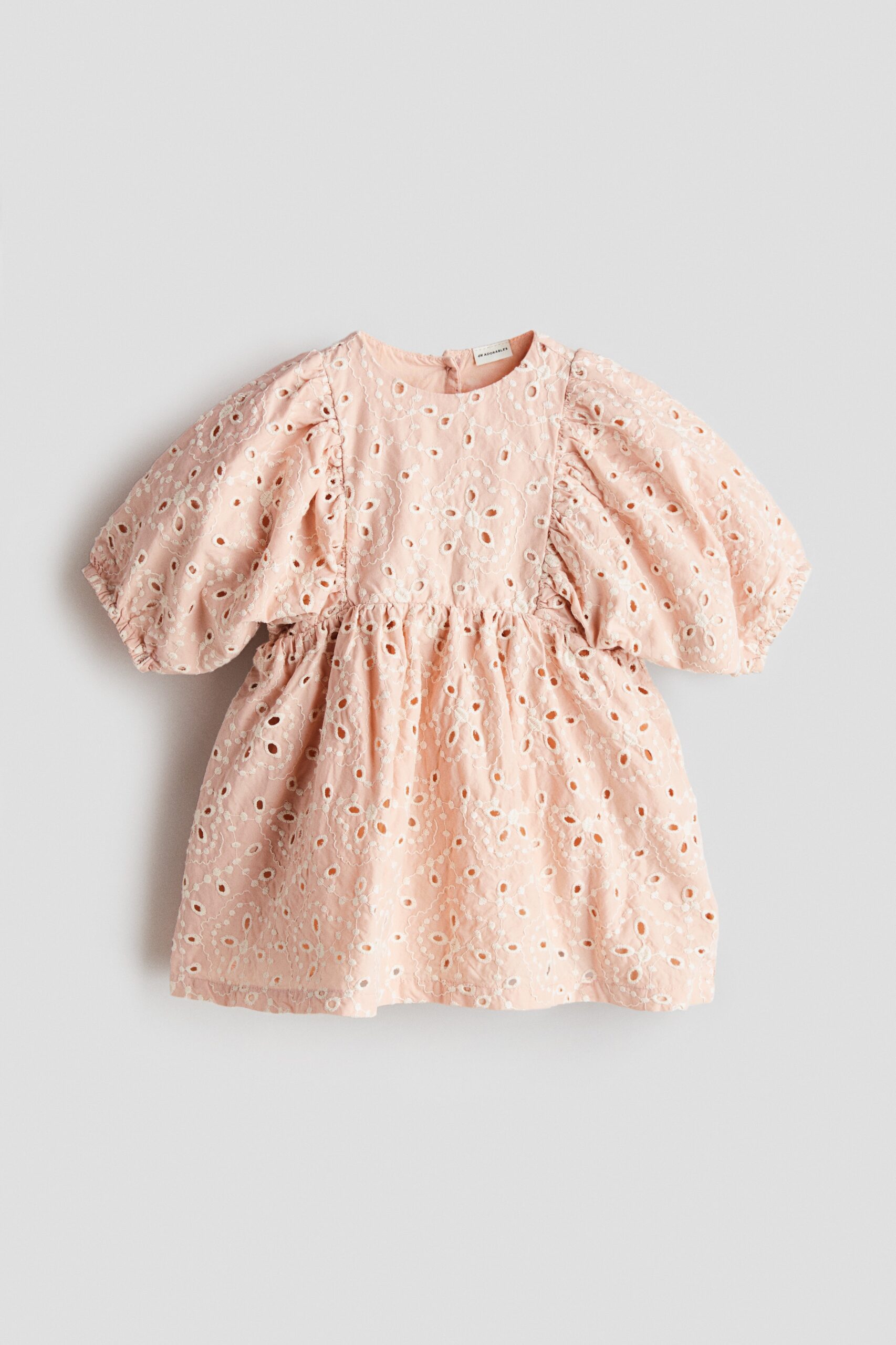 H & M - Katoenen jurk met broderie anglaise - Dusty Lichtroze/Bloemen
