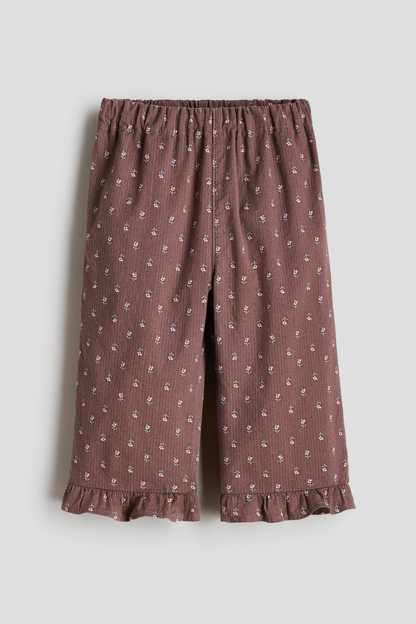 H & M - Katoenen broek met volantrandjes - Bruin/Bloemen