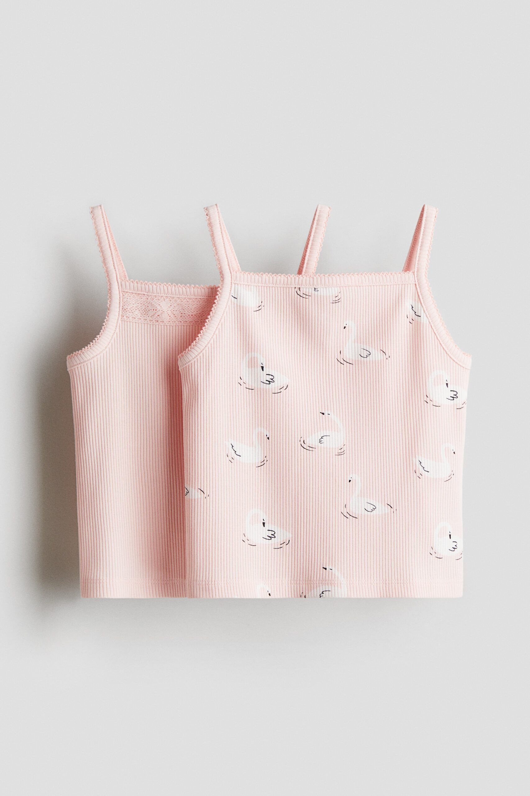 H & M - Set van 2 katoenen straptops - Lichtroze/Zwanen