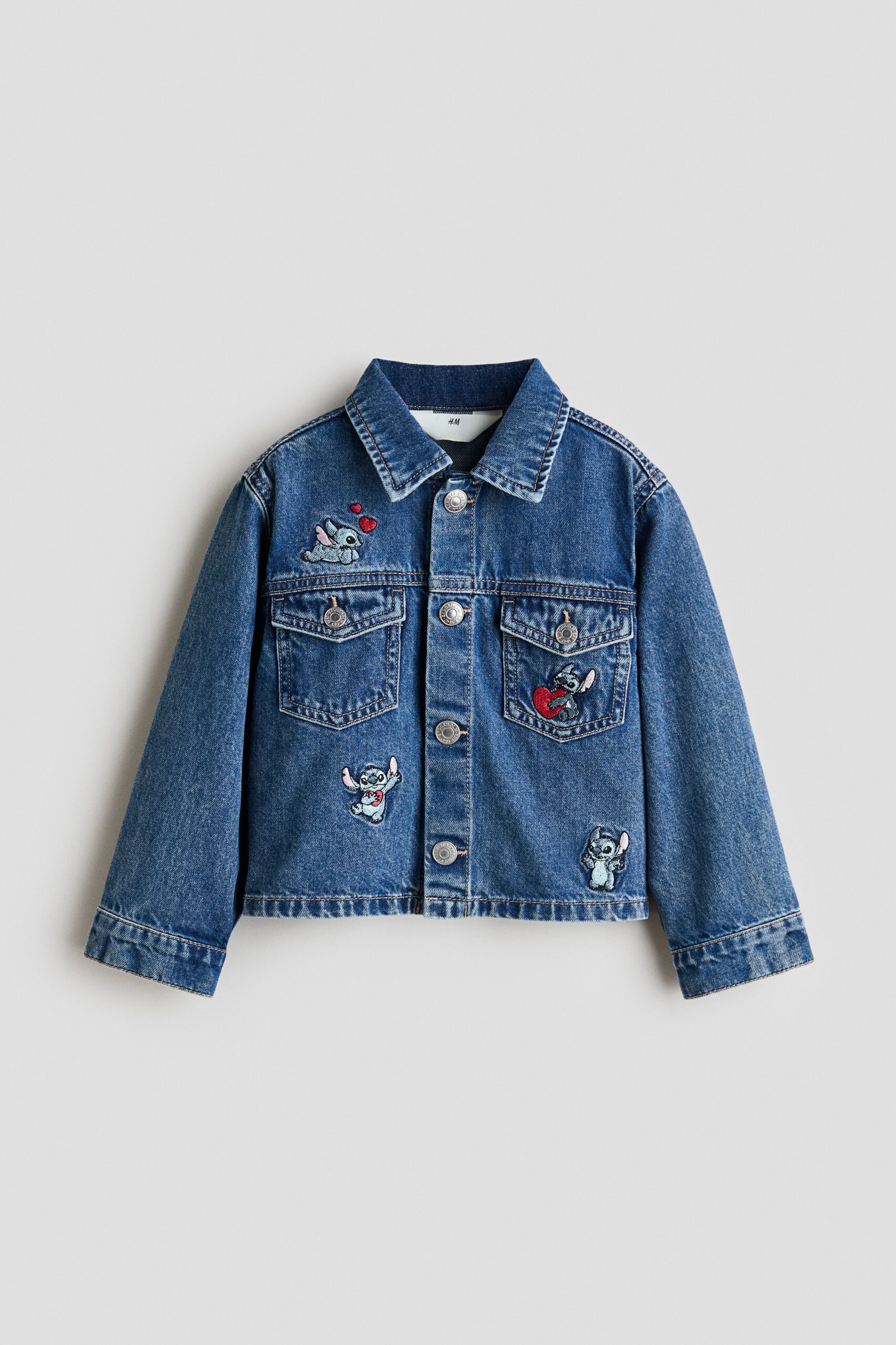 H & M - Denim jack met geborduurde motieven - Denimblauw/Lilo & Stitch