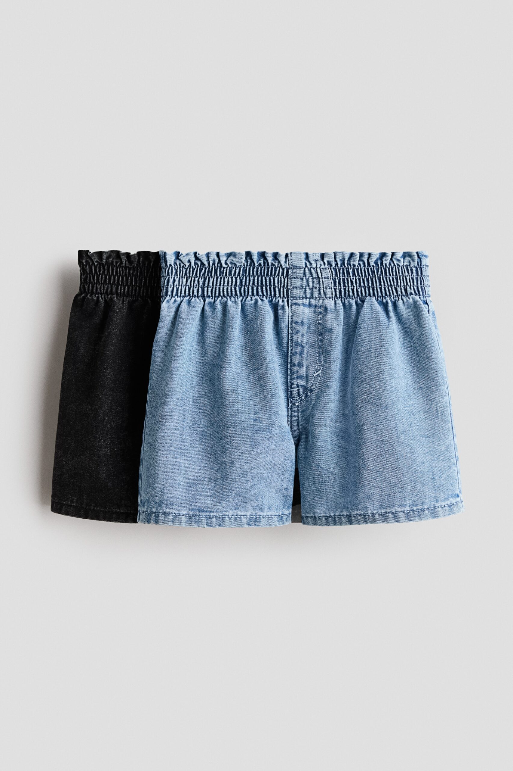 H & M - Set van 2 denim paperbagshorts - Denimzwart/Denimblauw