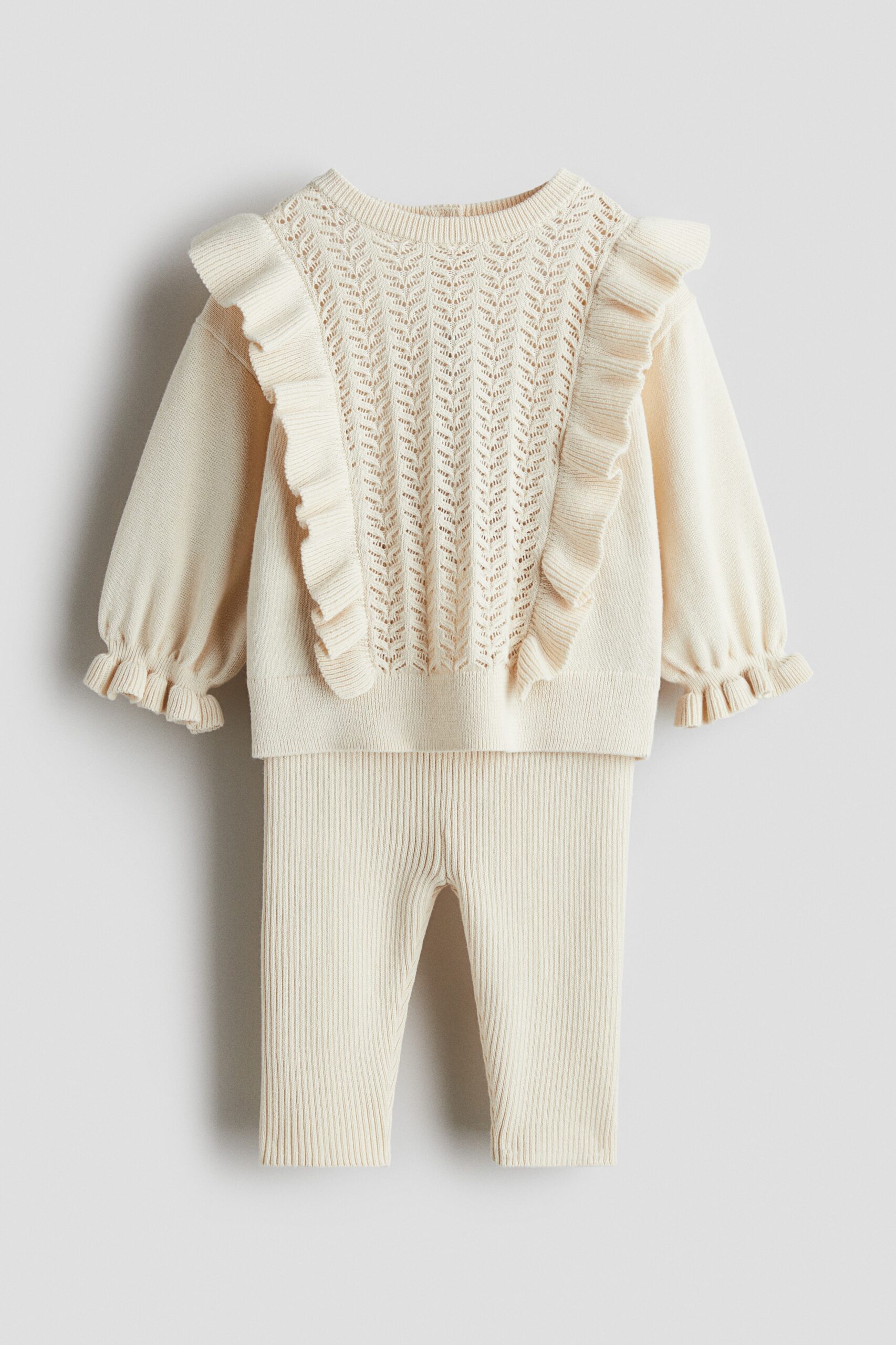 H & M - Tweedelige gebreide set van katoen - Lichtbeige