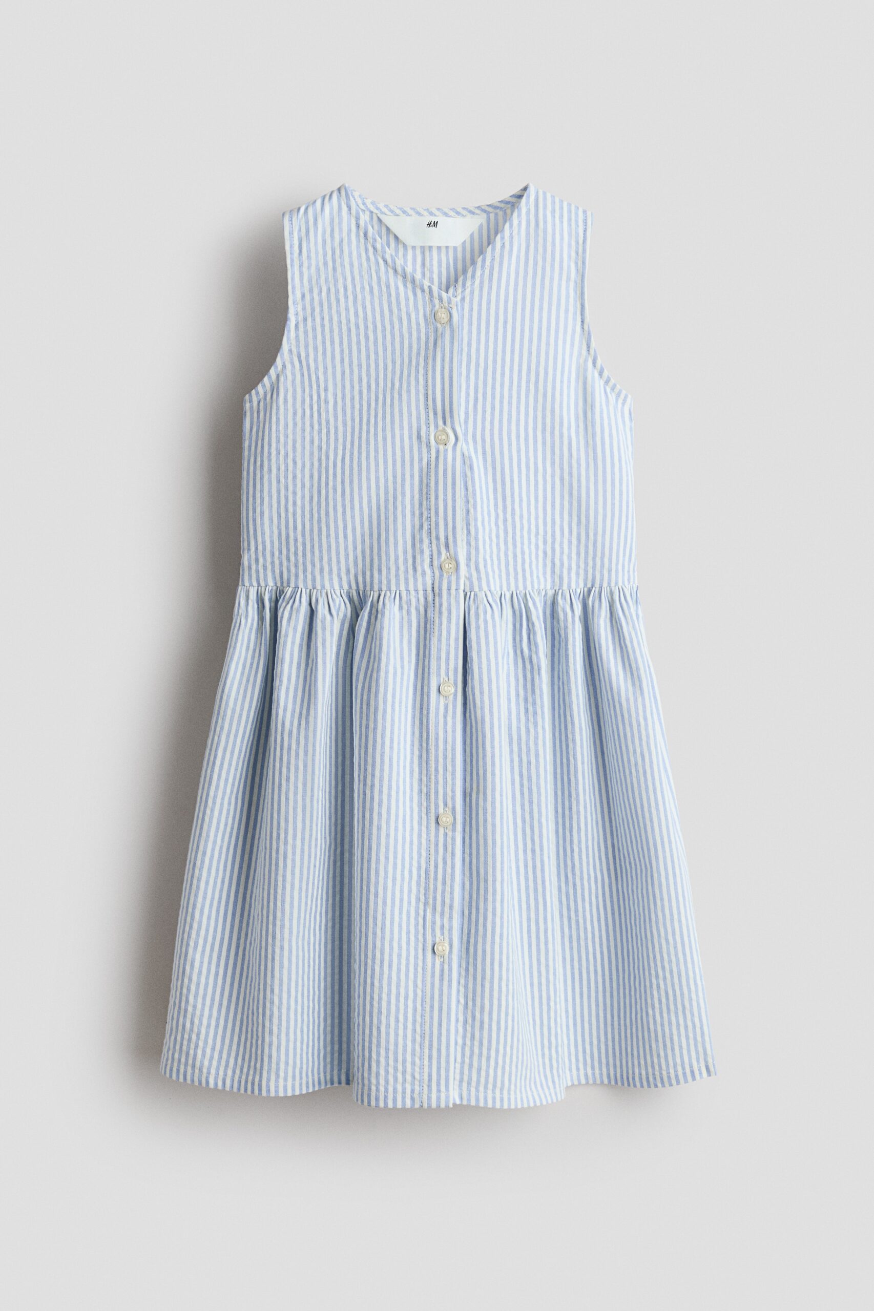 H & M - Mouwloze jurk van seersucker - Wit/Blauw Gestreept